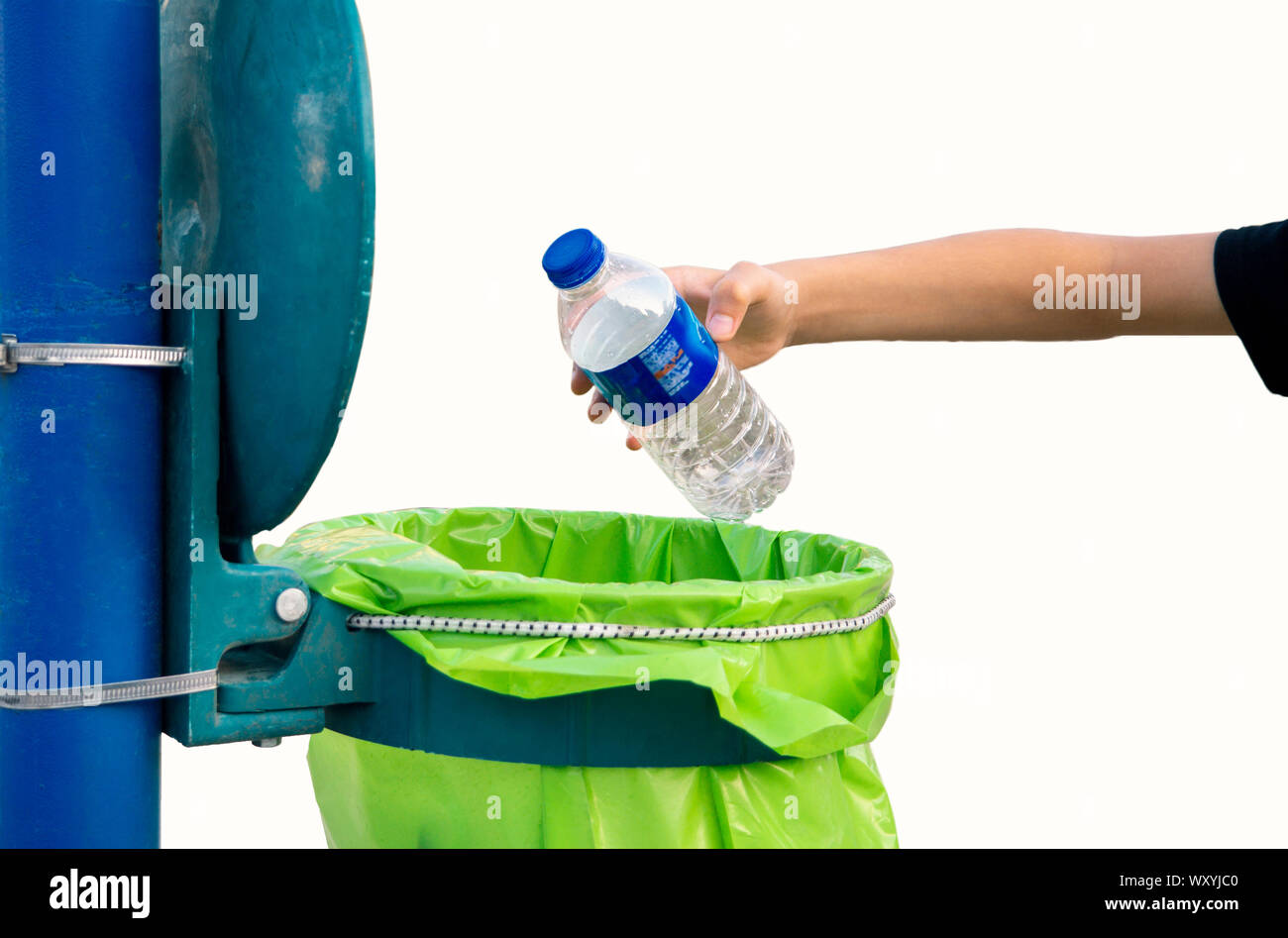 plastic water bottle discarded in recycling bin, or trash disposable