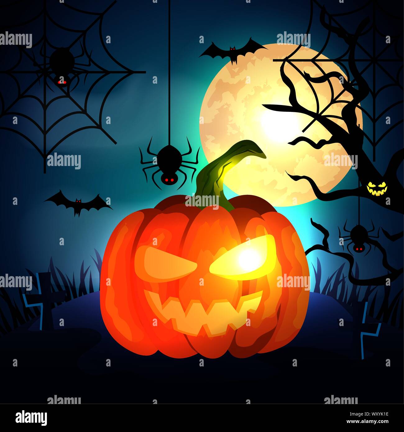 pumpkin in the dark night halloween scene Stock Vector Image & Art - Alamy