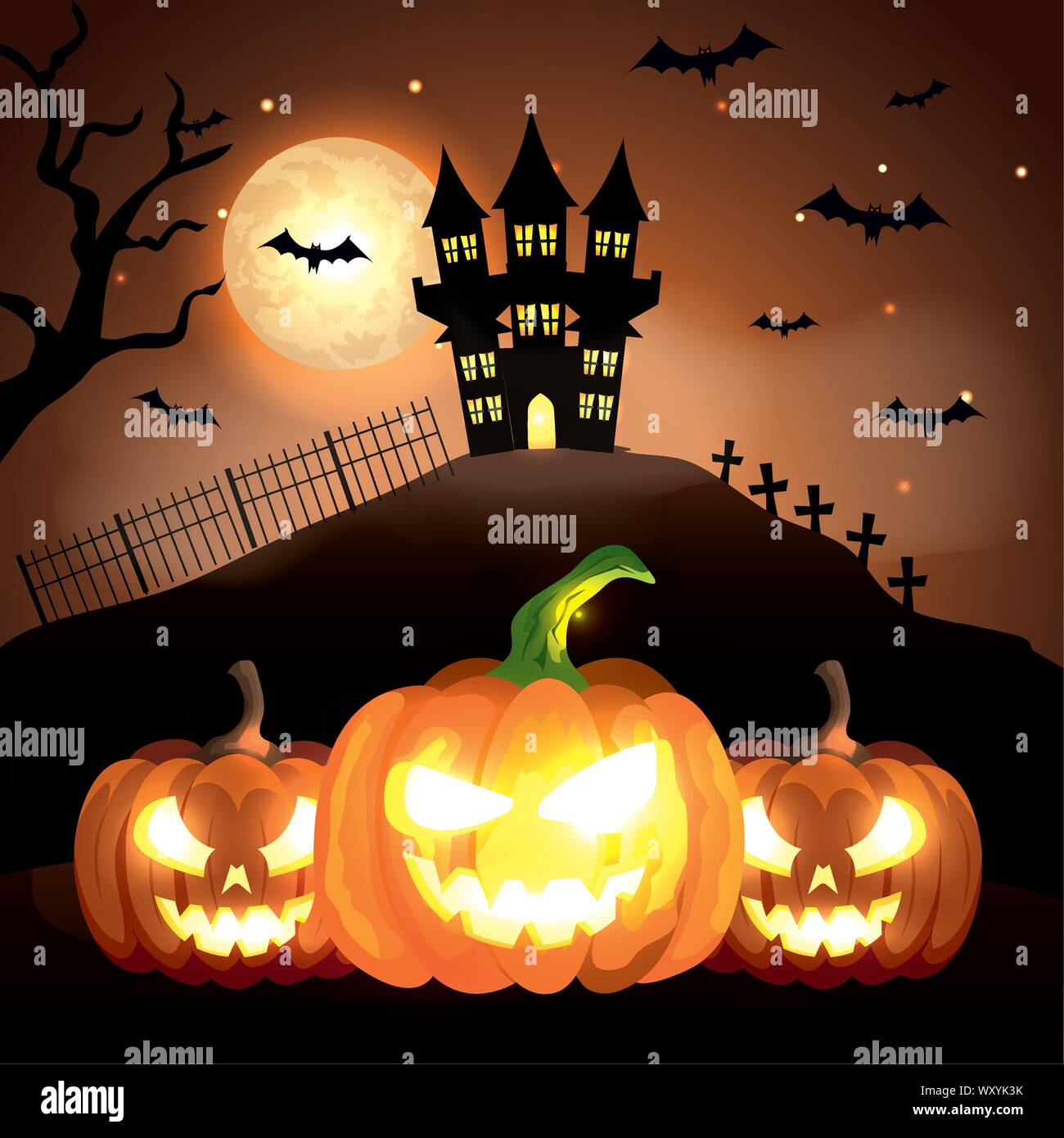 haunted castle with pumpkins in halloween scene Stock Vector Image ...