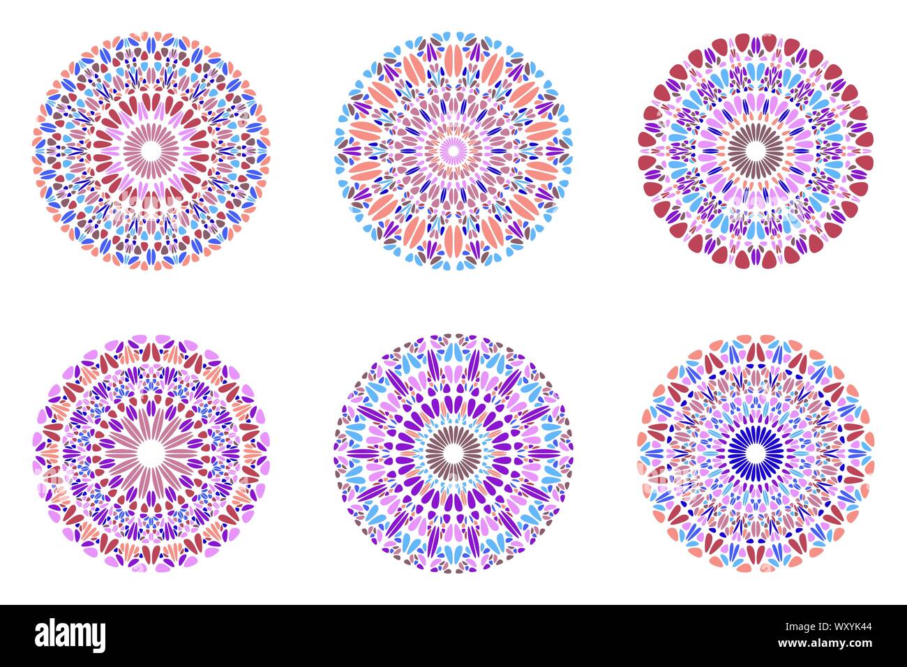 Colorful geometrical gemstone mandala logo set - circular abstract vector graphic elements from curved stones Stock Vector