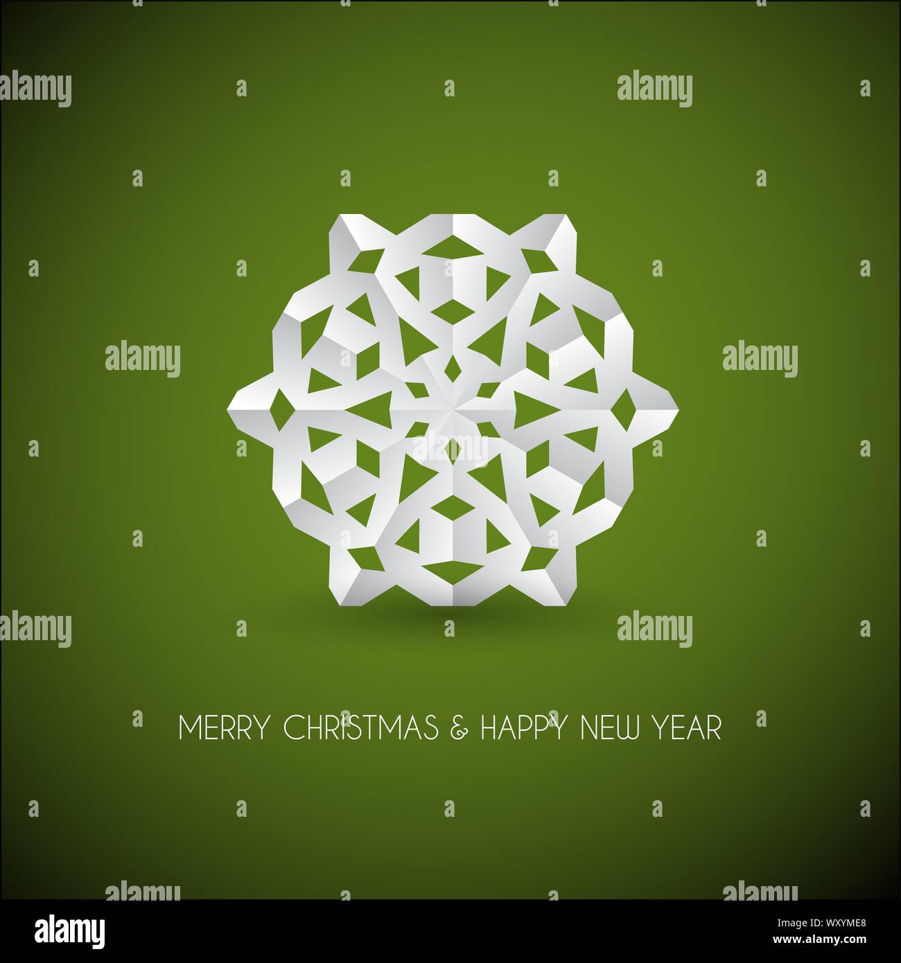 Vector white paper christmas snowflake on a green background Stock ...
