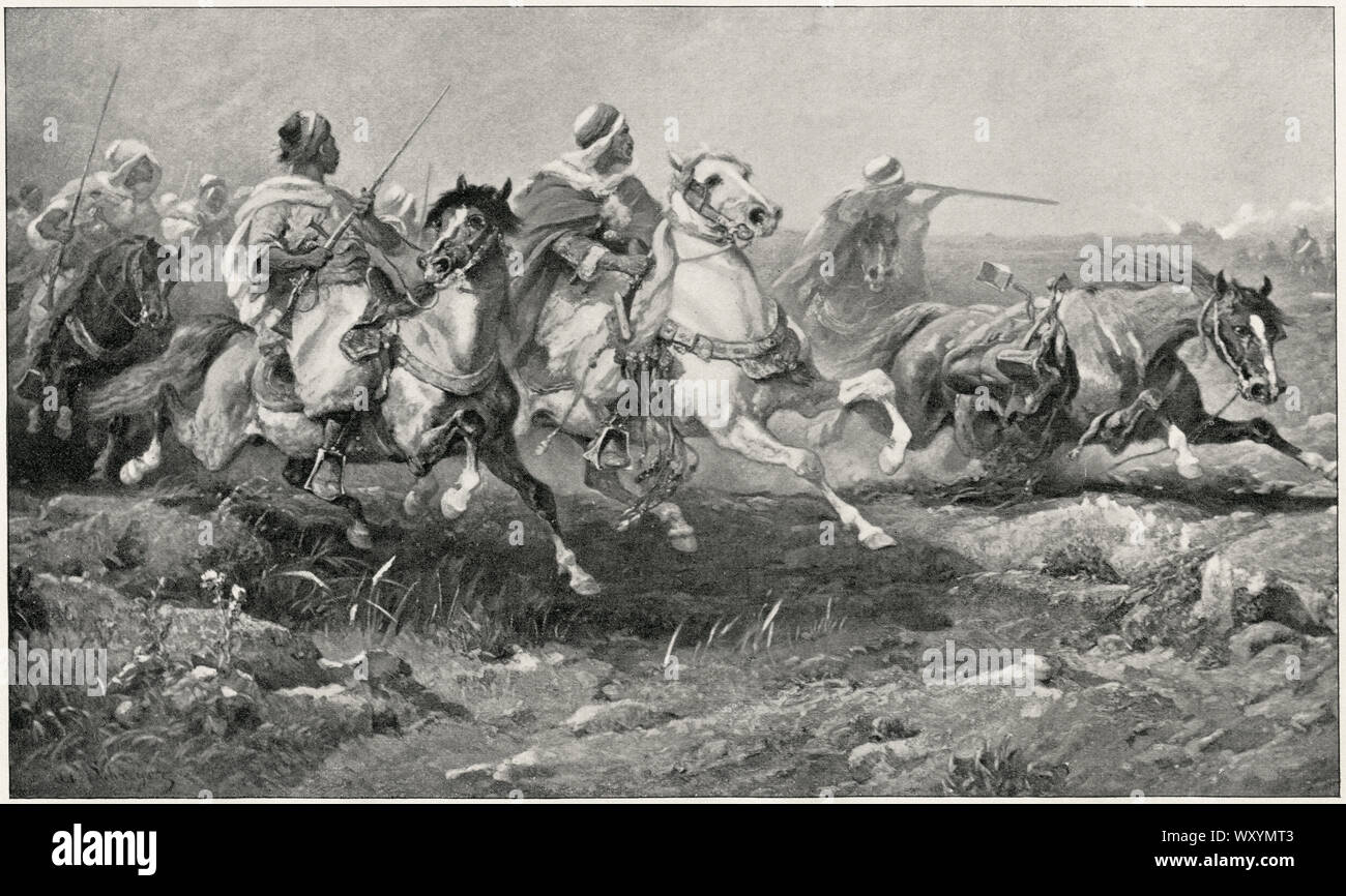 An Arab Engagement of Cavalry, Artwork by Adolf Schreyer, 1870's Stock Photo