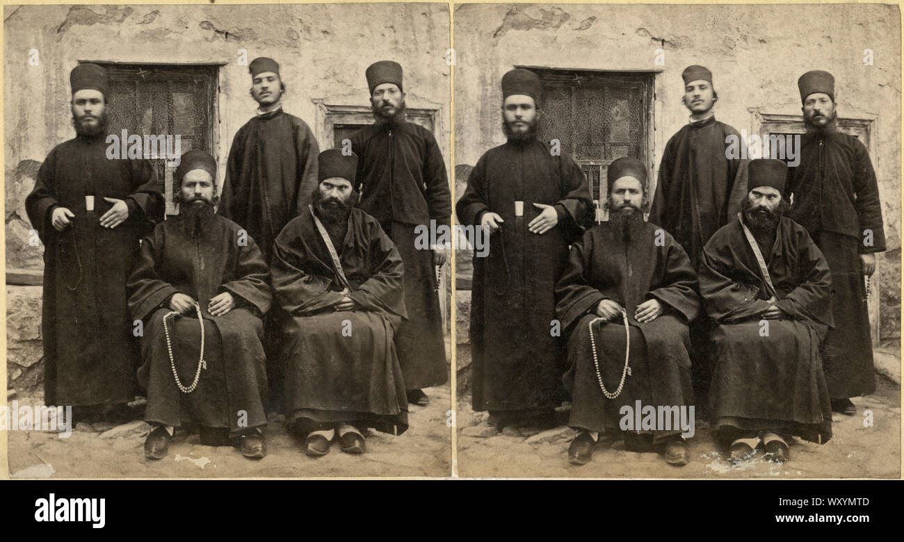 Sinai, Convent of Sinai, Abbot and Monks, Photographed & Published by Frank M Good, London, Good’s Eastern Series No 12, Stereo Card, 1860's Stock Photo