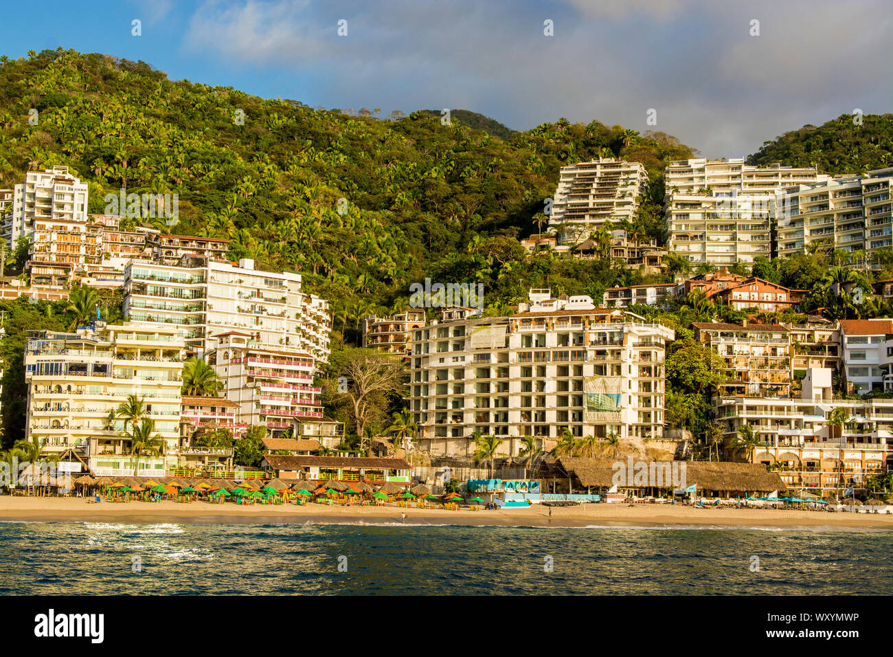 Skyline and Playa Los Muertos beach, Puerto Vallarta, Jalisco, Mexico. Stock Photo