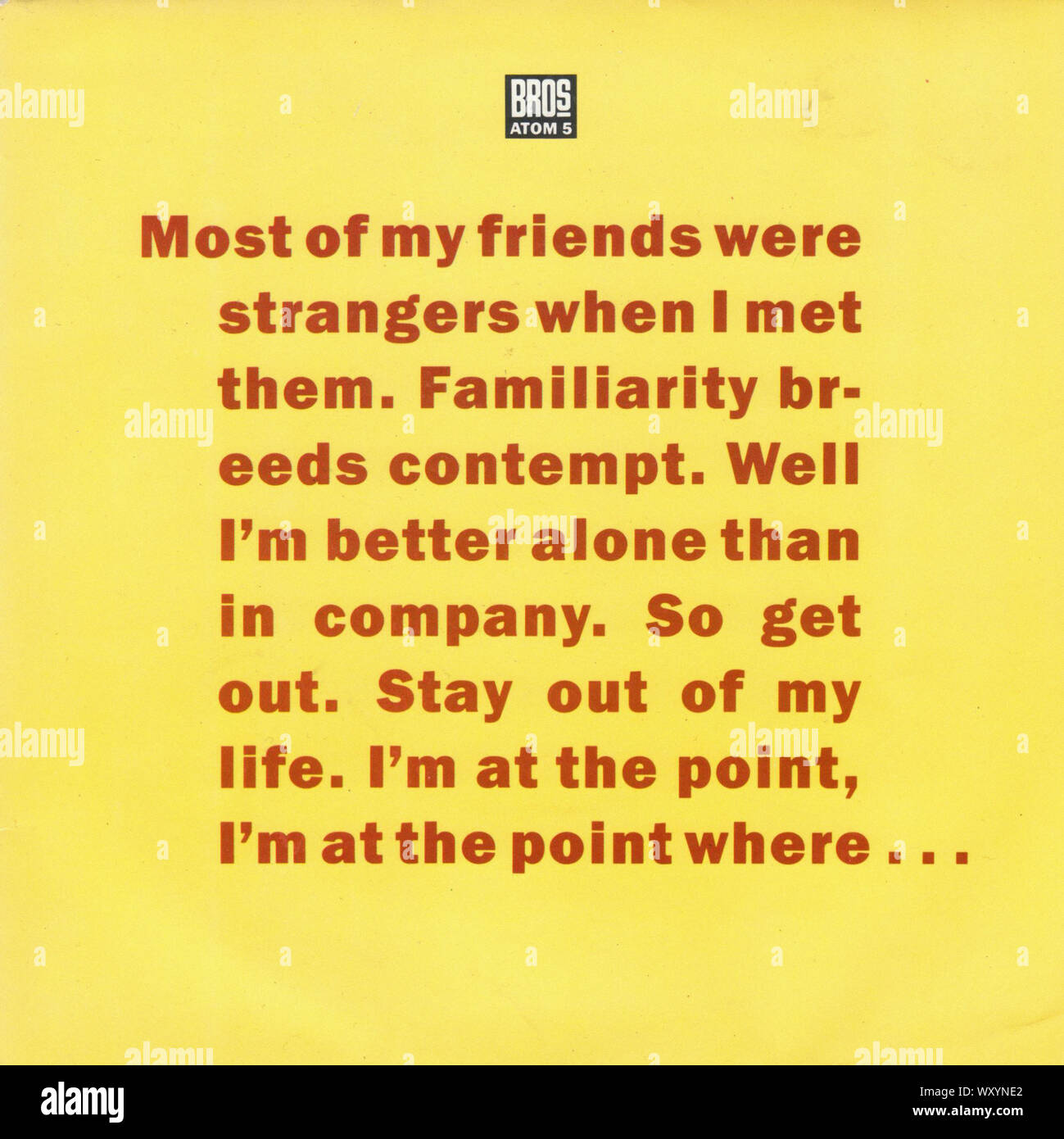 Bros - I Quit - Vintage 7'' inches record cover Stock Photo - Alamy, image size:1299x1390