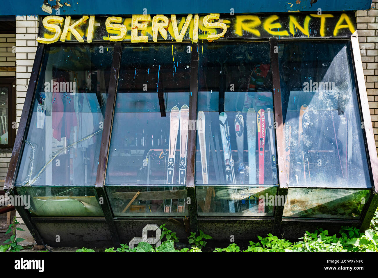 Brezovica, Kosovo - July 28, 2019. Ski resort in summer - ski rental Stock Photo