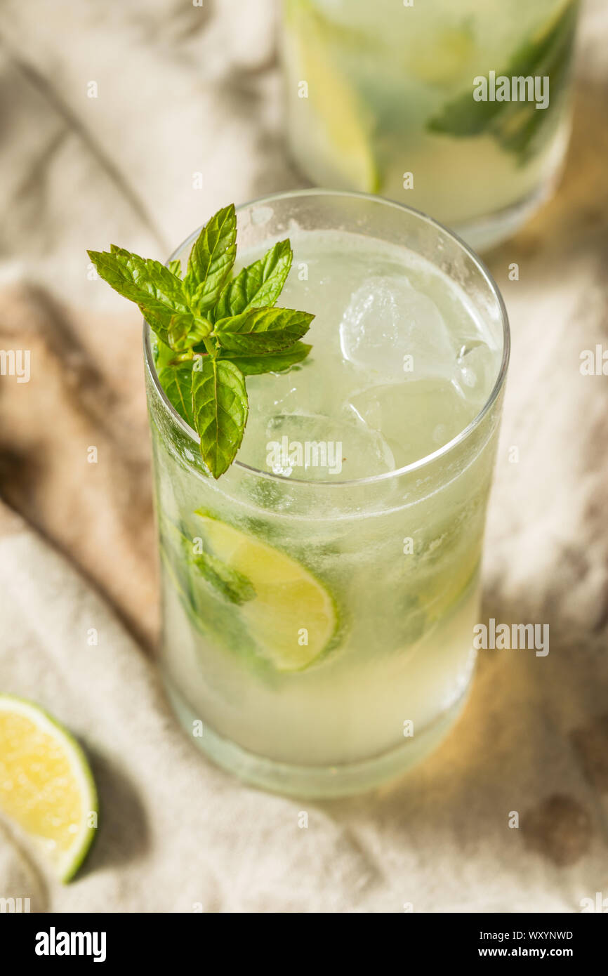 Sweet Mint Rum Mojito with Limes and Soda Water Stock Photo Alamy