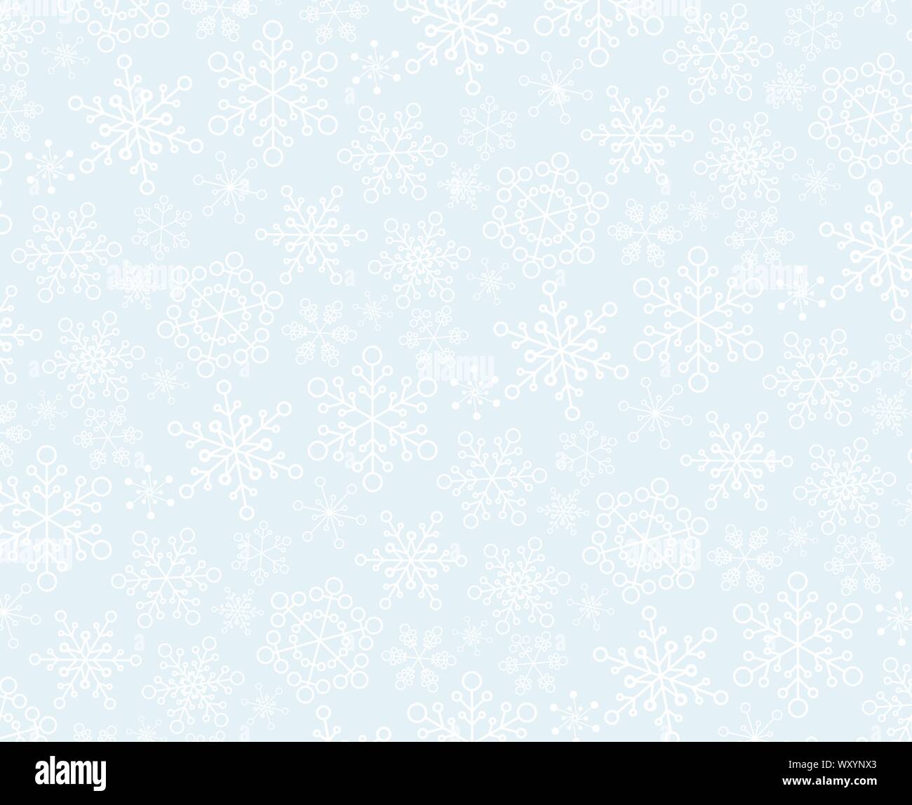 Christmas vector pattern made from white snowflakes on the light blue background Stock Vector