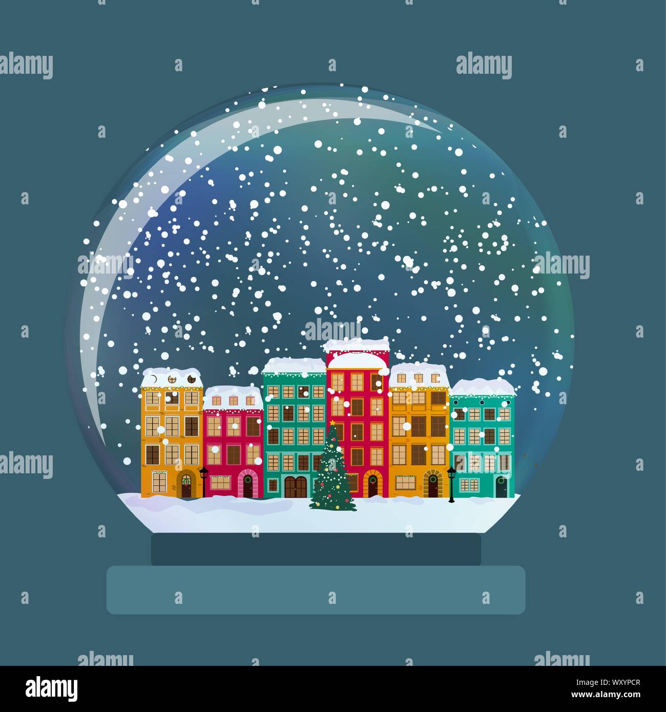 Snow glass globe with little town in winter for Christmas and New Year ...