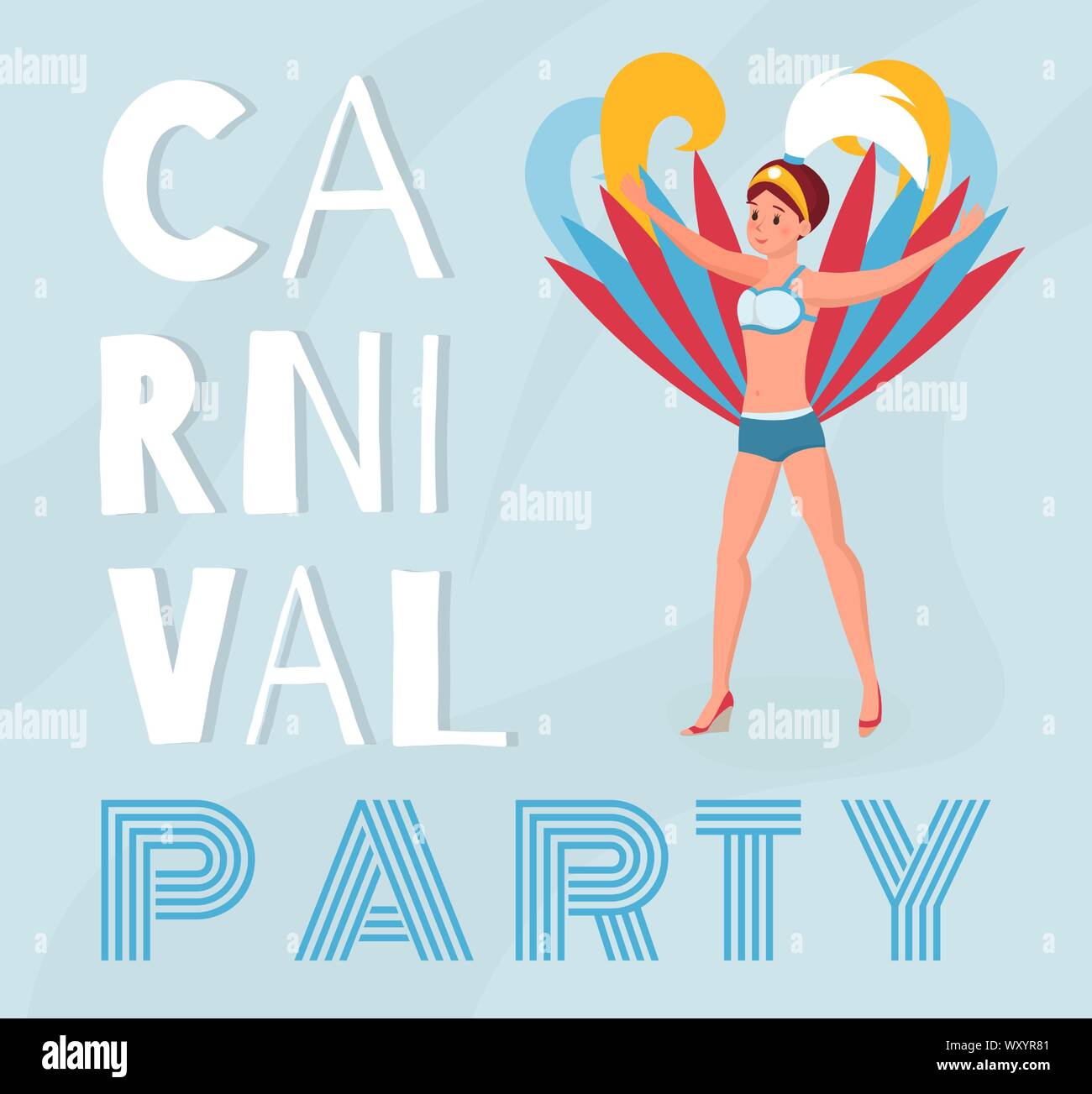 Dominican republic carnival banner vector template. Young latina dancer, cheerful woman in beautiful costume cartoon character. Traditional holiday, latin american culture festival poster layout Stock Vector