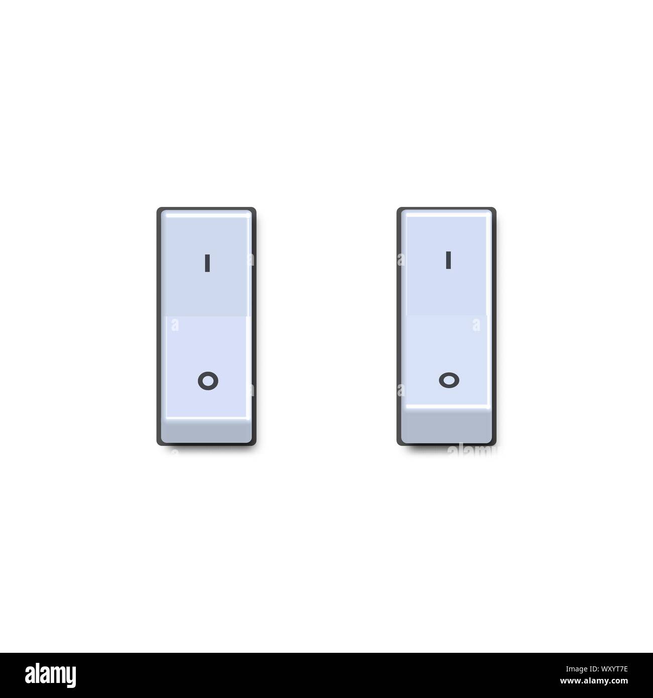 Set of realistic toggle switches in on and off positions. Electrical component design elements, vector illustration. Stock Vector