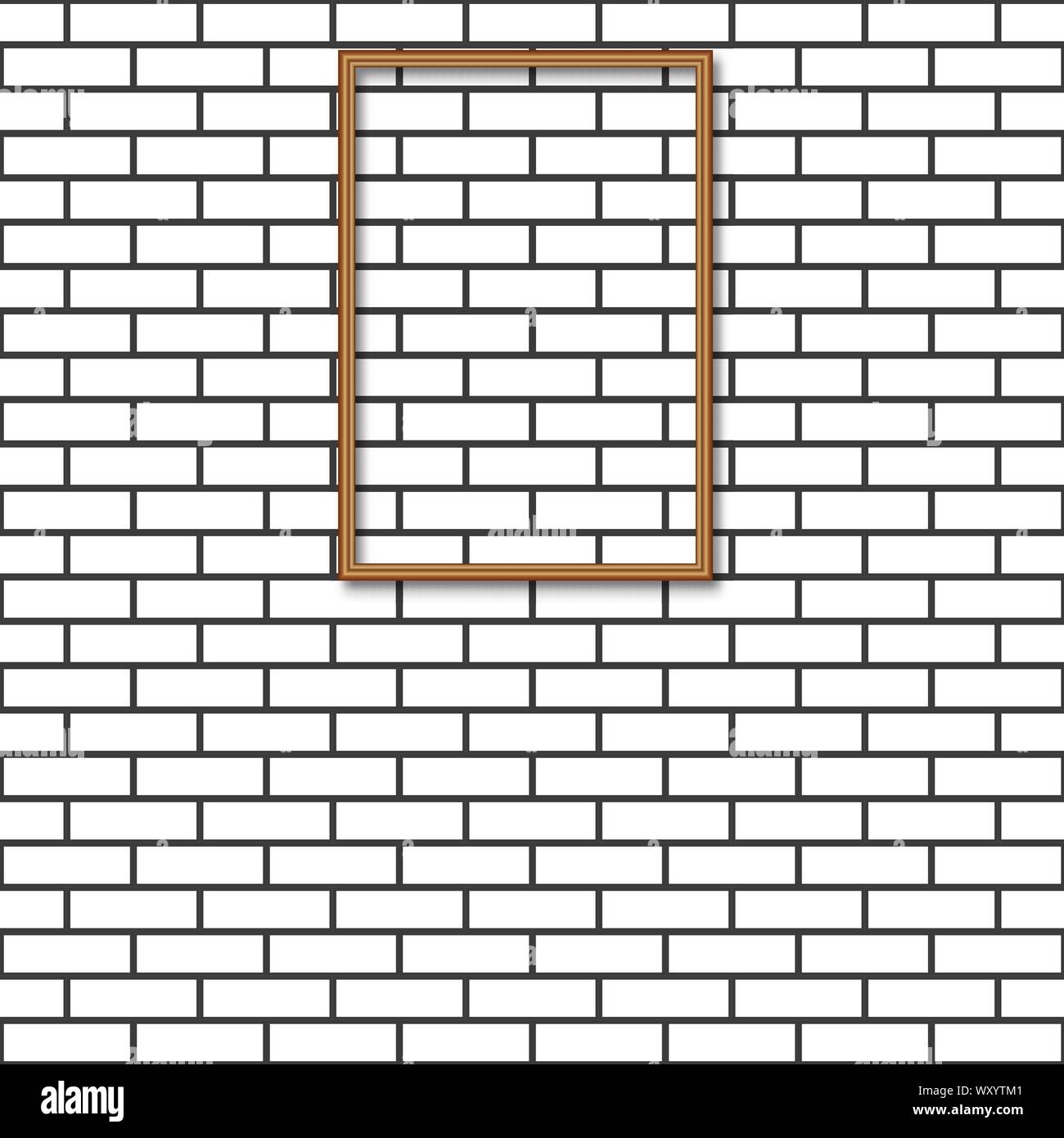 Brick wall with wooden frame for a picture, vector illustration Stock