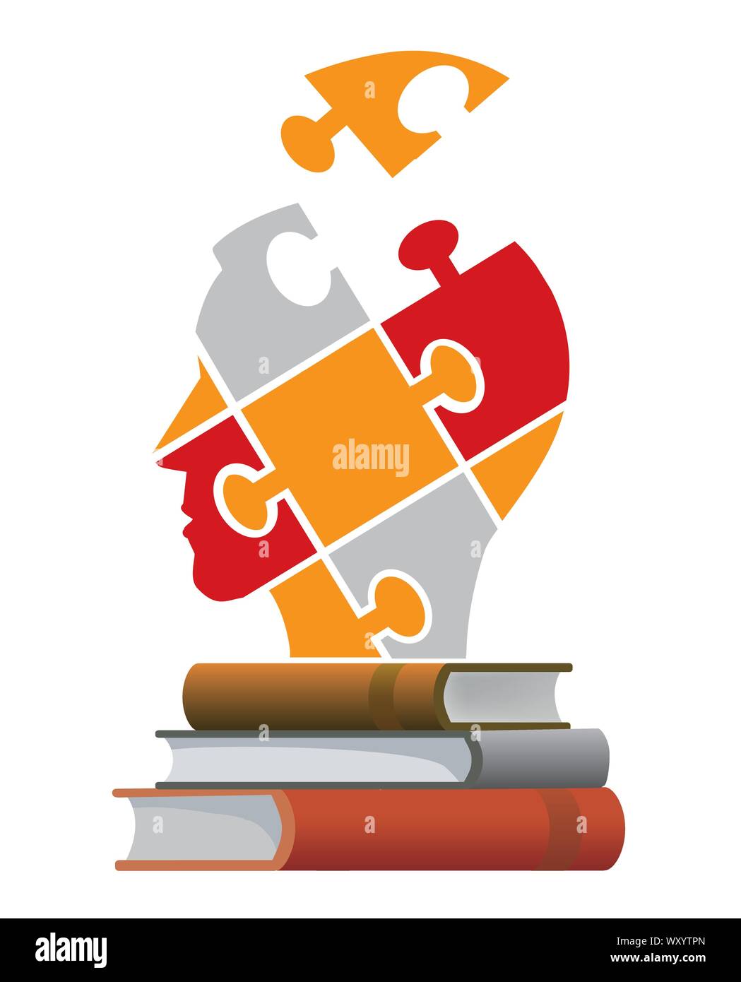 Books education concept. Puzzle male head silhouette with books. Vector available. Stock Vector