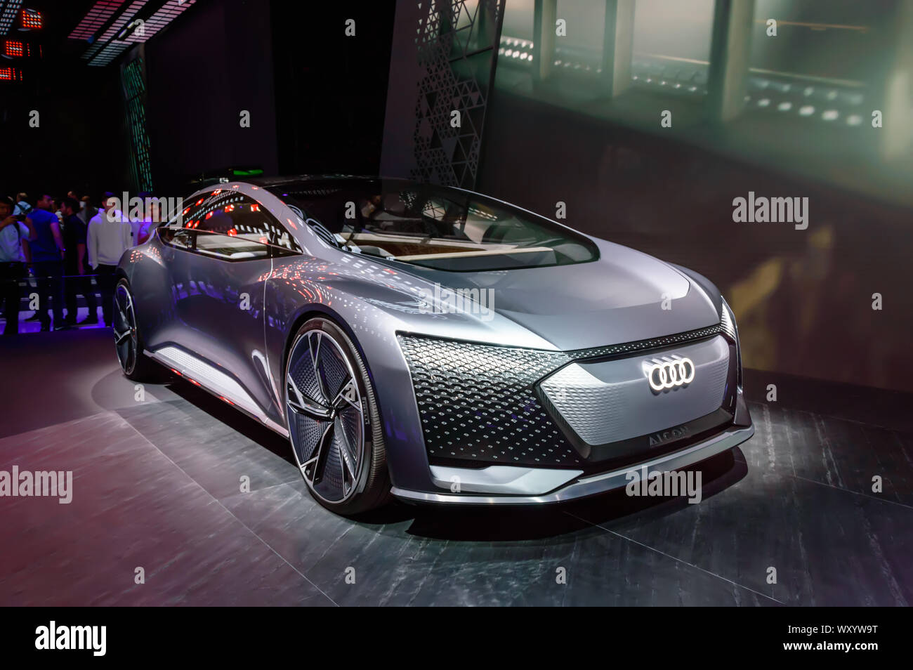 New gray Audi Aicon autonomous concept car presented at IAA 2019 Stock Photo