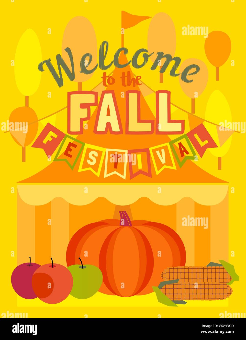 Hand drawn Fall festival flat color vector poster Stock Vector