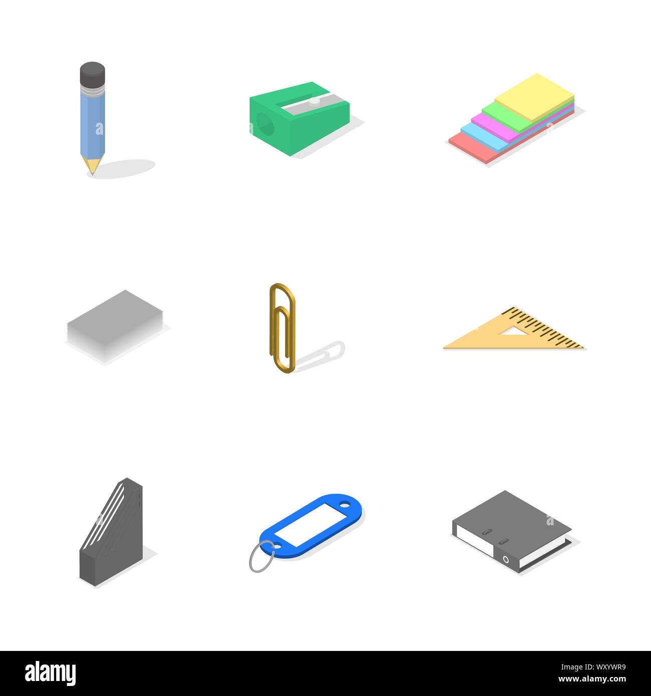 Set of icons isolated on white background, office and school. Flat 3d ...