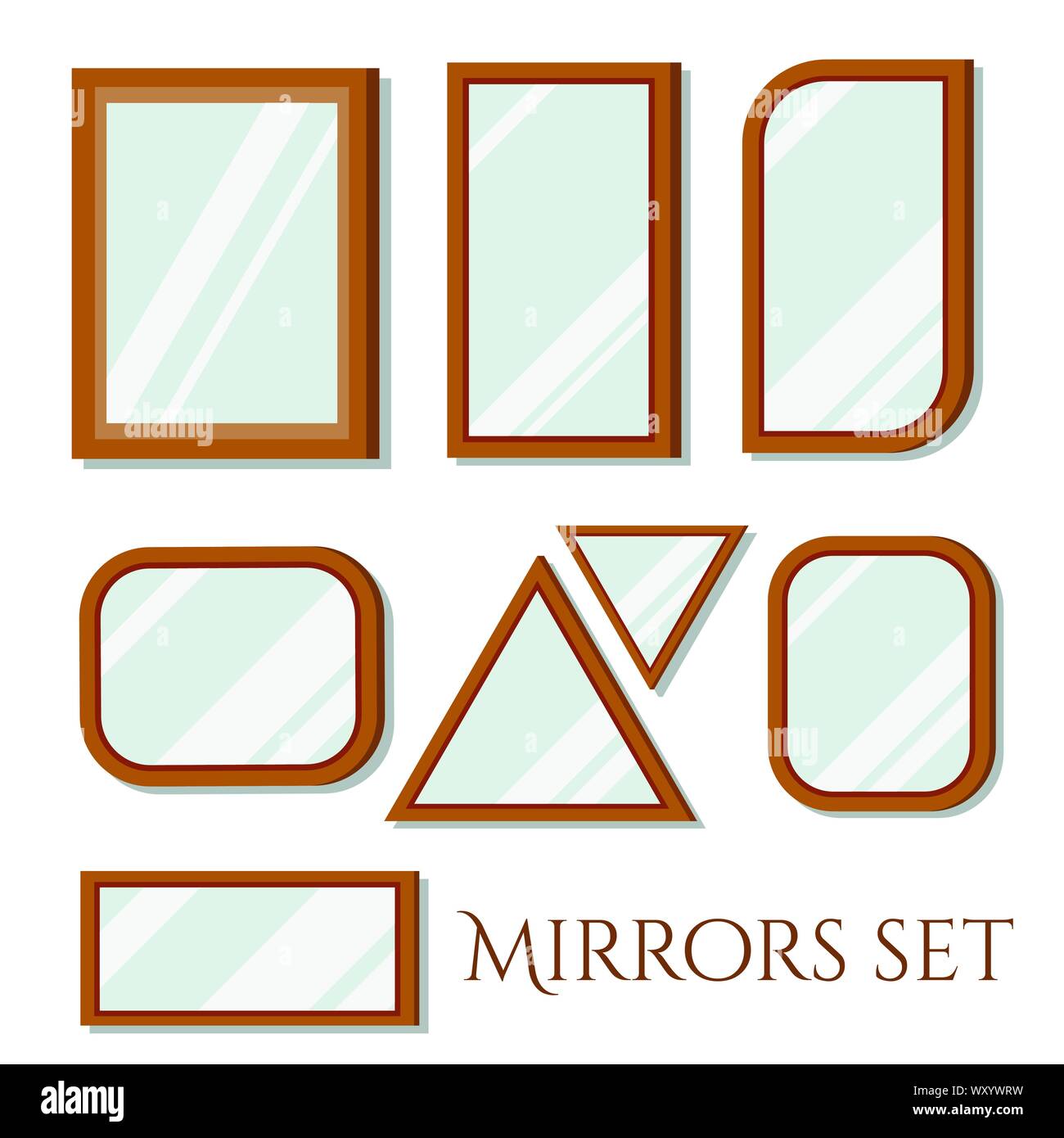 Flat design wall wooden frames mirrors rectangular and triangular shapes set Stock Vector