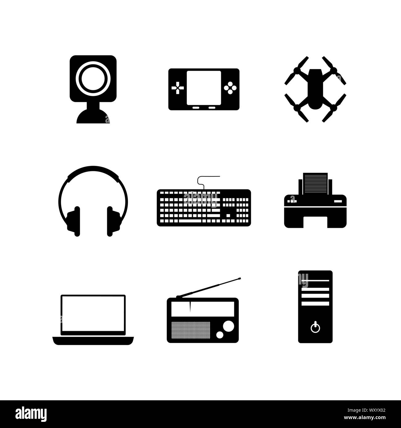 Computer and electronics technology black icon vector design image set Stock Vector
