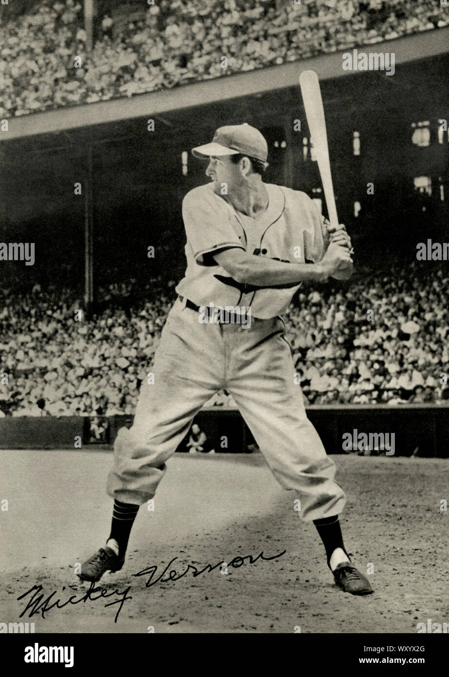 Vintage photograph of baseball player Mickey Vernon who was active in the  Major Leagues 1940s and 50s and became a manager in the 1960s. Stock Photo