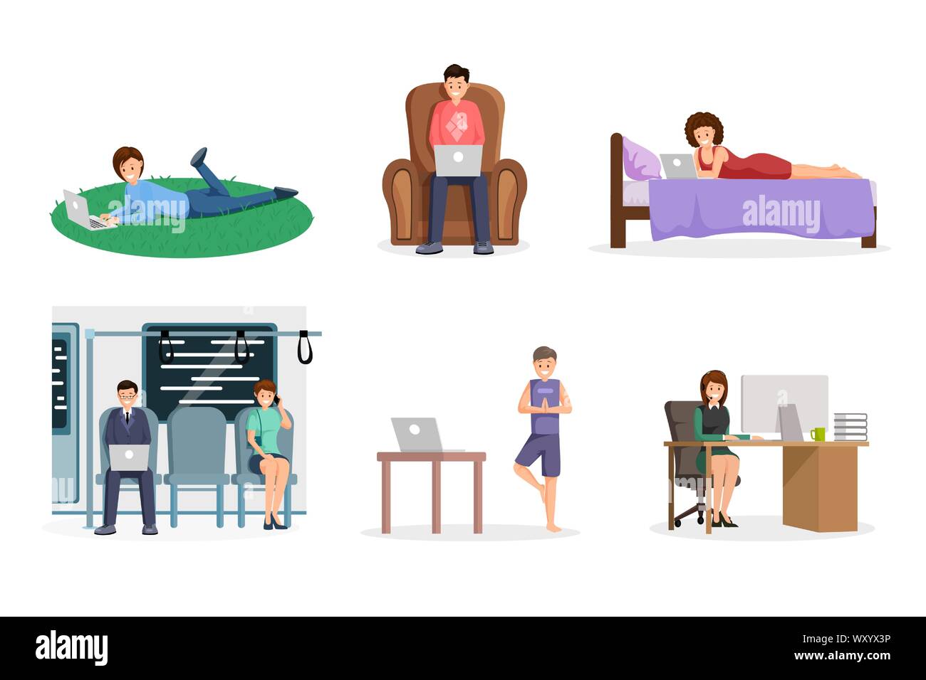 Freelancers flat design characters vector set. Outsource workers using ...