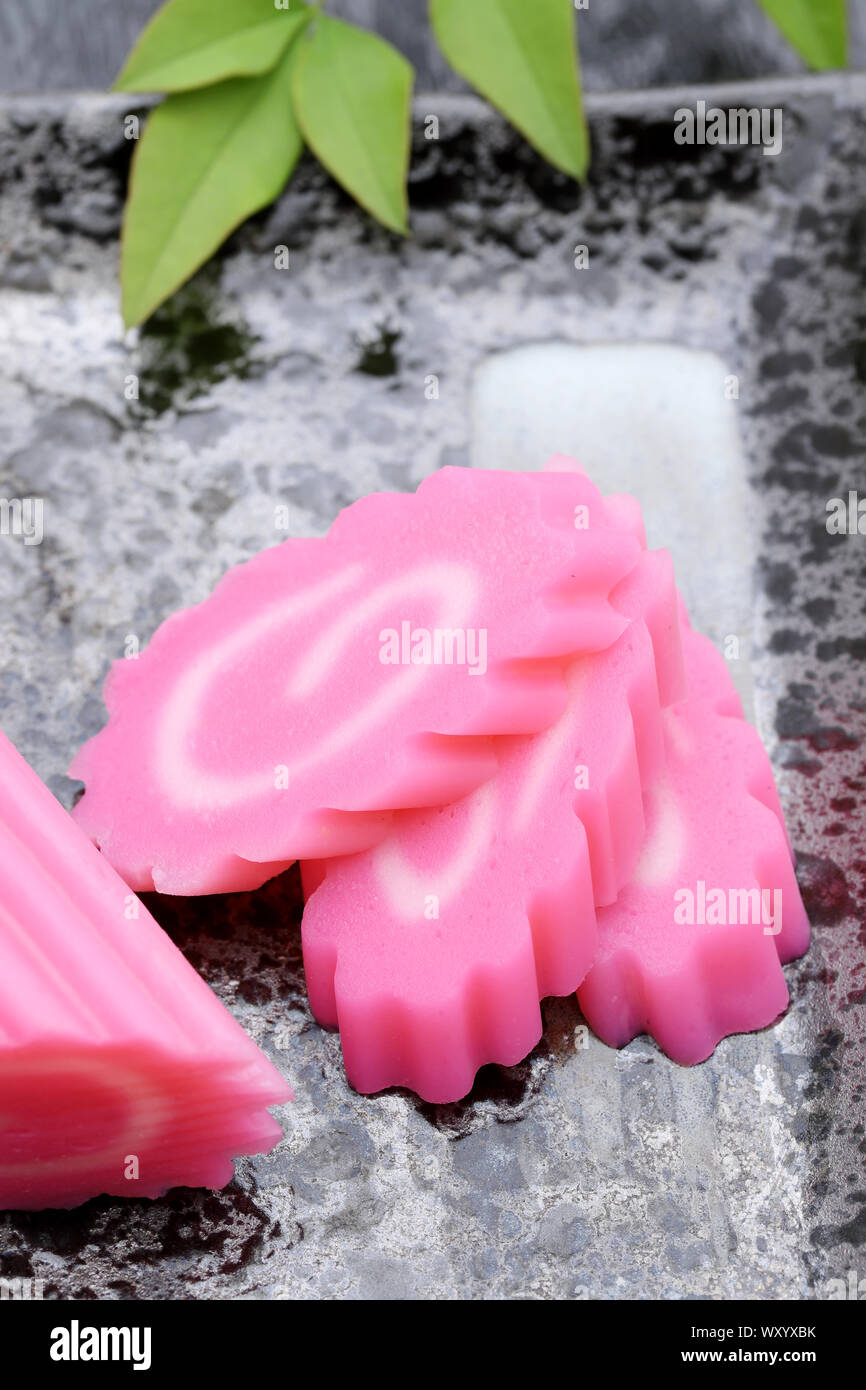 Japanese food, Naruto kamaboko on gray dish Stock Photo Alamy