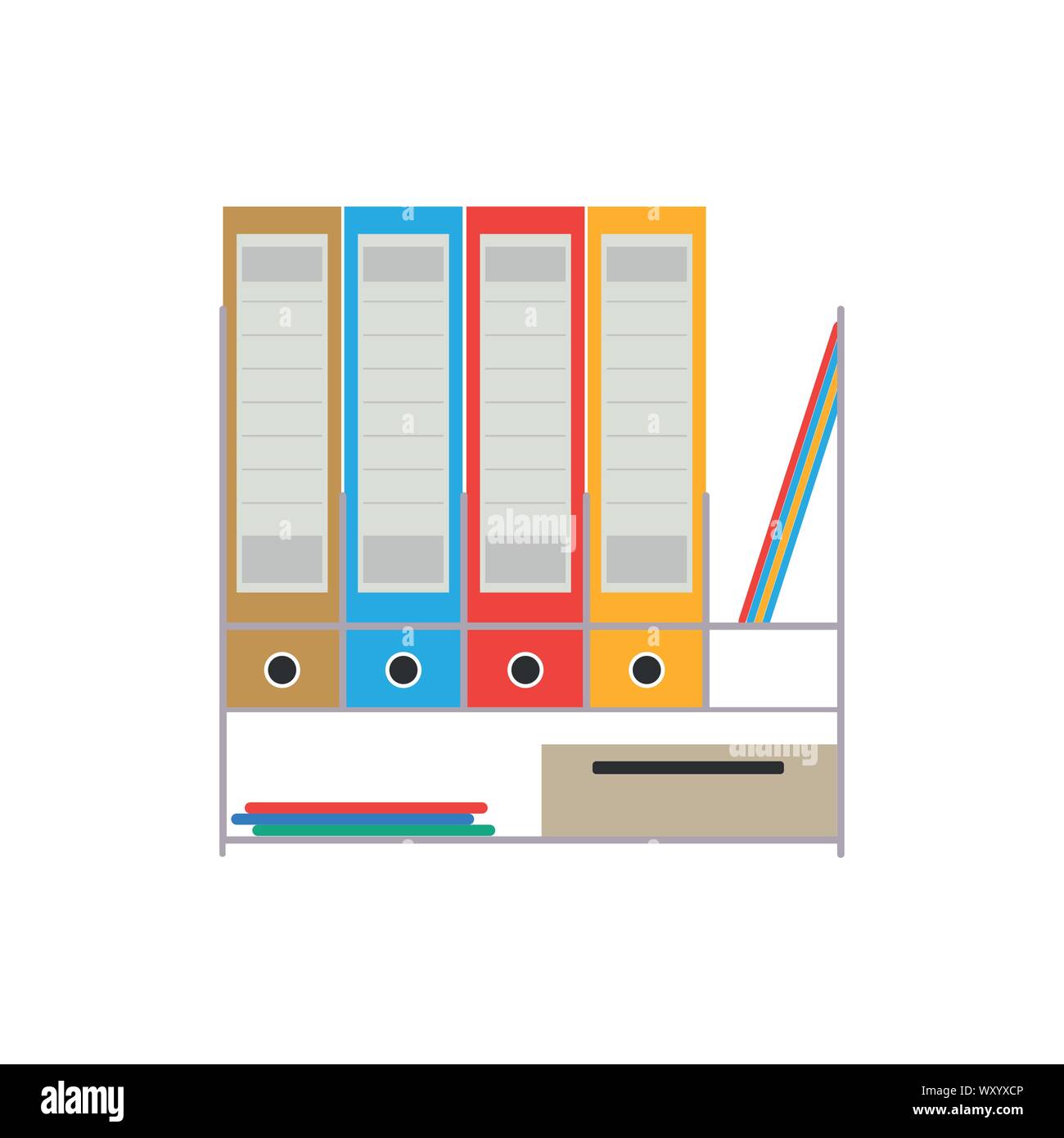 Various colorful files against white background Stock Vector