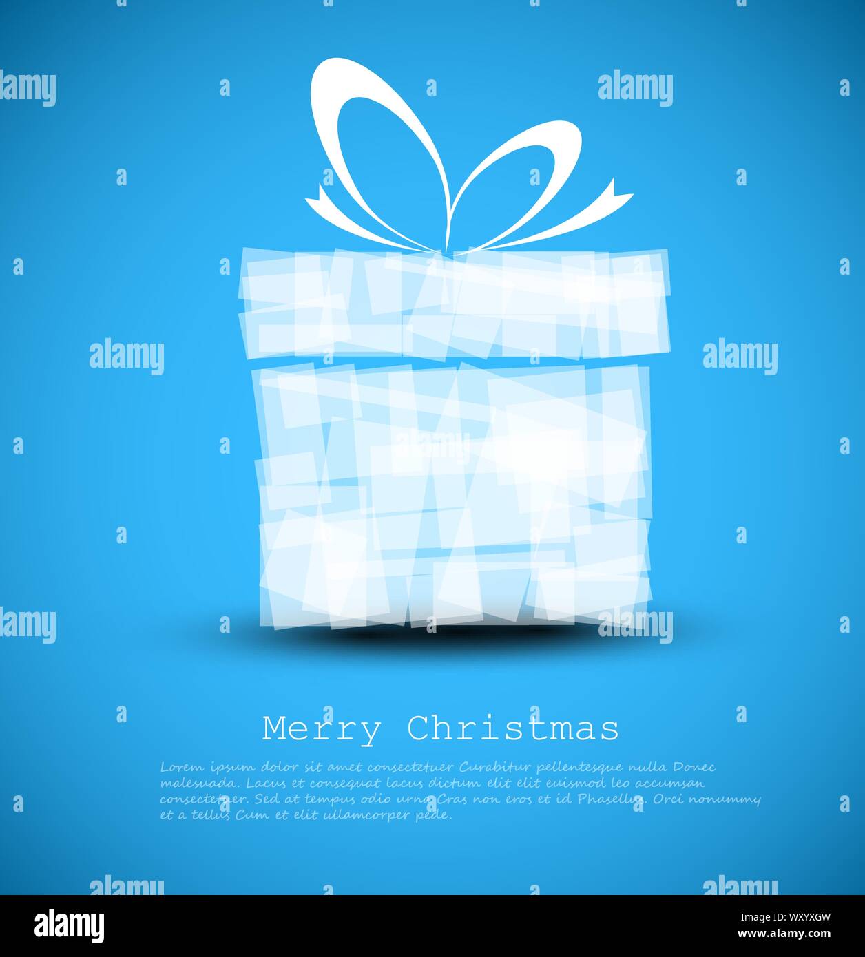 Simple blue Christmas card with a gift made from rectangles Stock ...