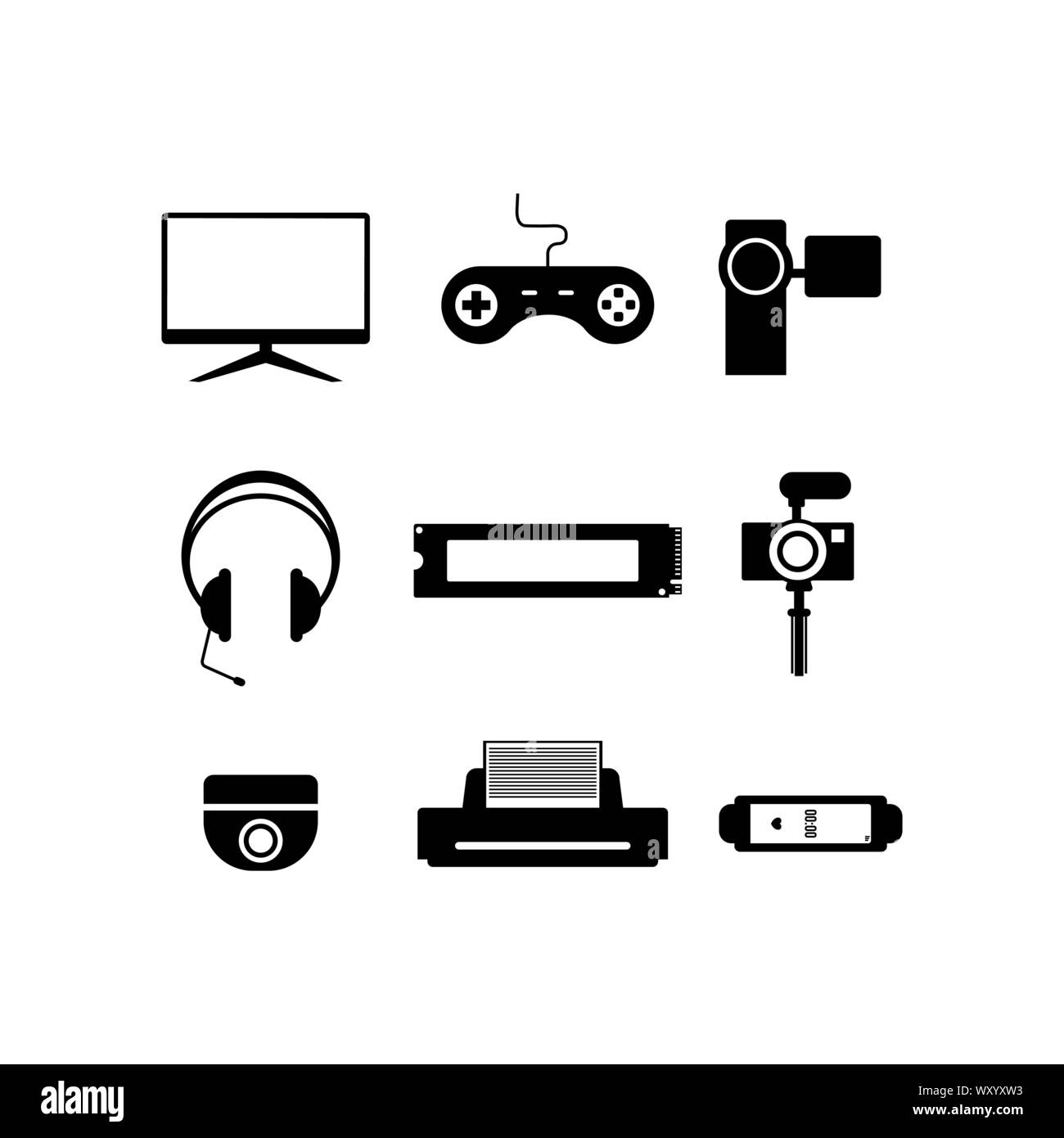 Computer and electronics technology black icon vector design image set Stock Vector