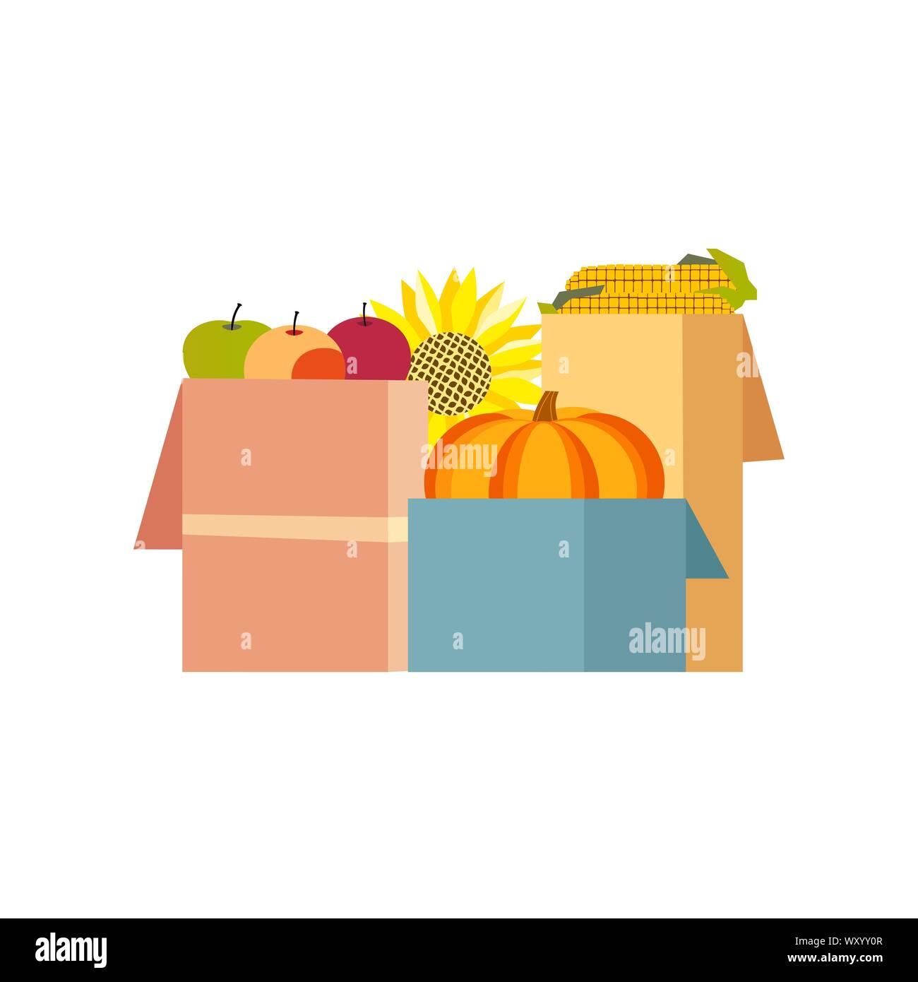 Autumn harvest in boxes flat color vector icon Stock Vector