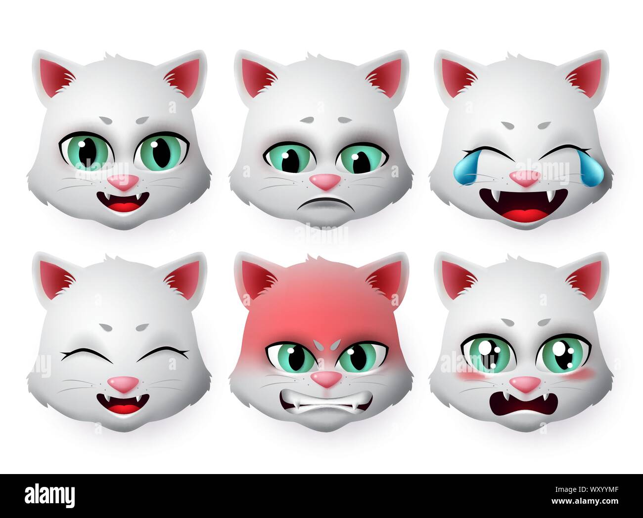 Cat face emoji vector set. Cats emoticon in angry and sad expressions or  emotion isolated in white background. Vector illustration 3d realistic  Stock Vector Image & Art - Alamy