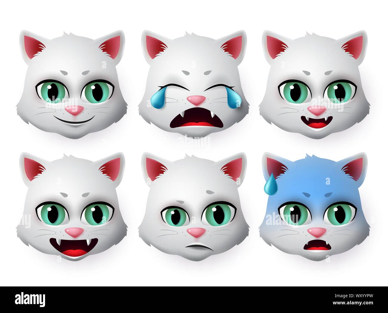 Cute Angry Emoticon Cat on White Background. Isolated Vector Illustration  Stock Vector