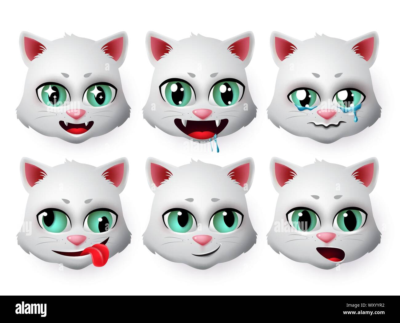 Set Of Cute Cartoon Cat Icons Isolated Stock Vector by