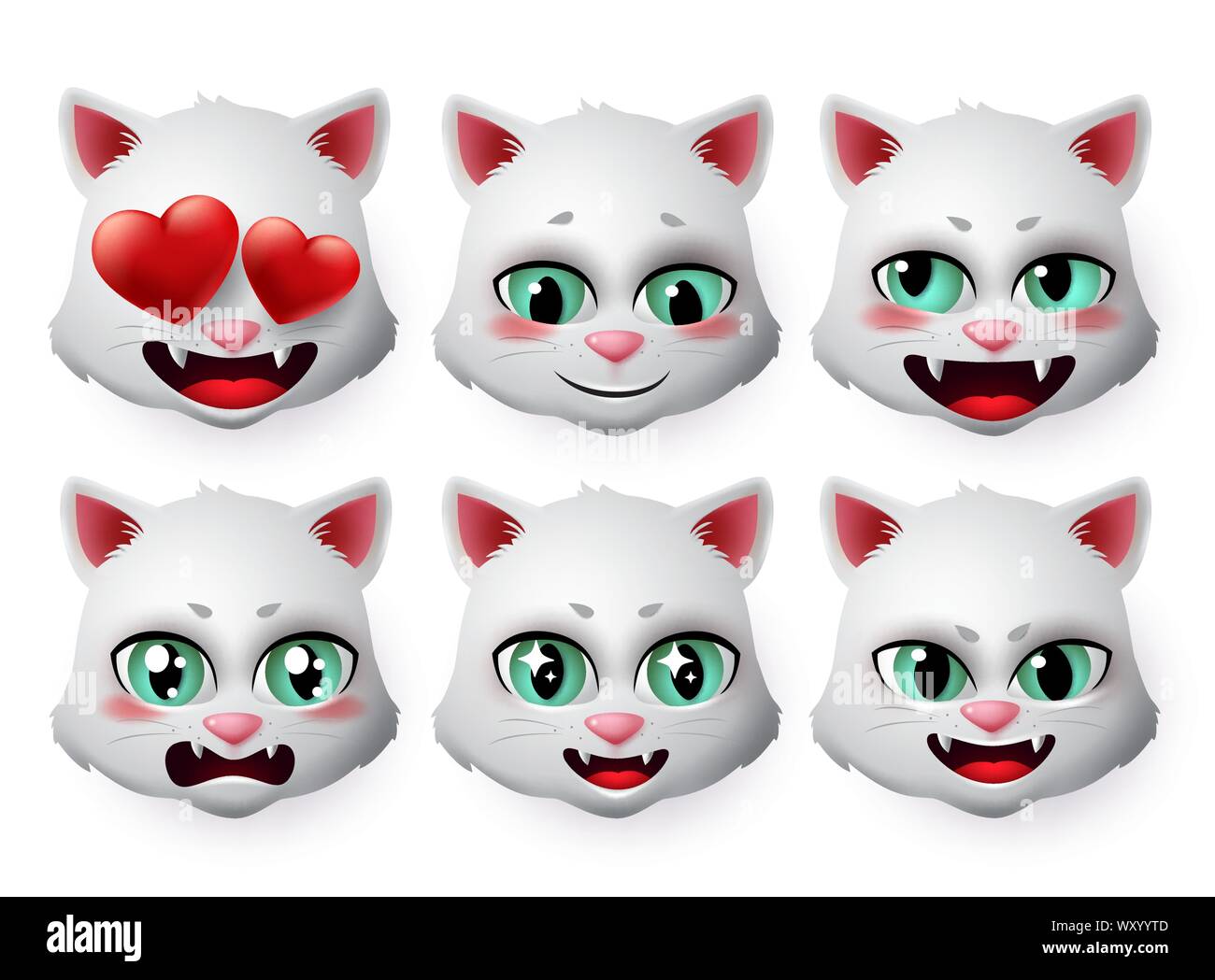 Emoji Cat Vector Set Cats Kitten Face Emoji And Icon In Emotions Of 