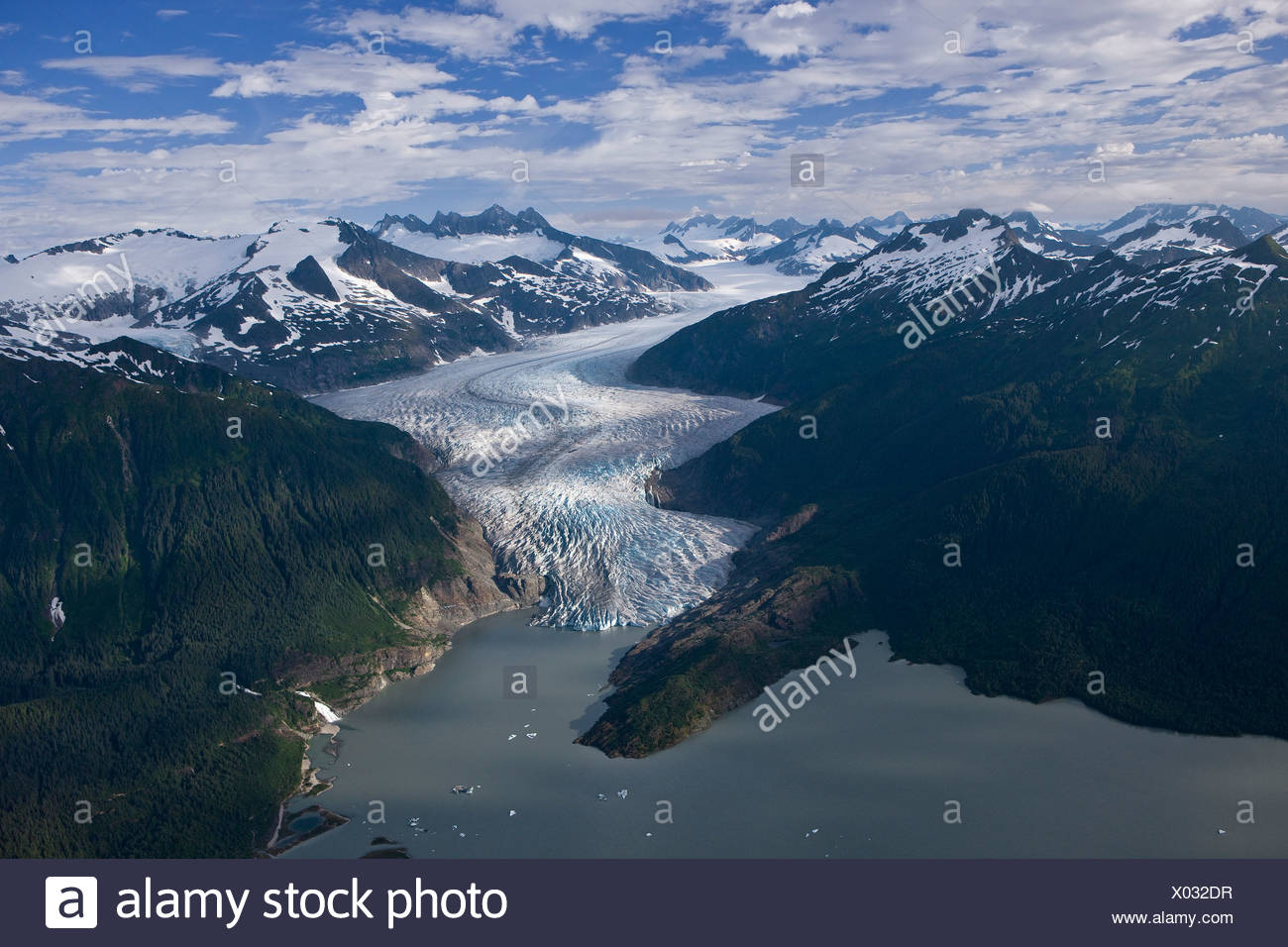 Aerial Of Mendenhall Glacier Winding Its Way Down From The Juneau Icefield To Mendenhall Lake In Tongass National Forest Alaska Stock Photo Alamy