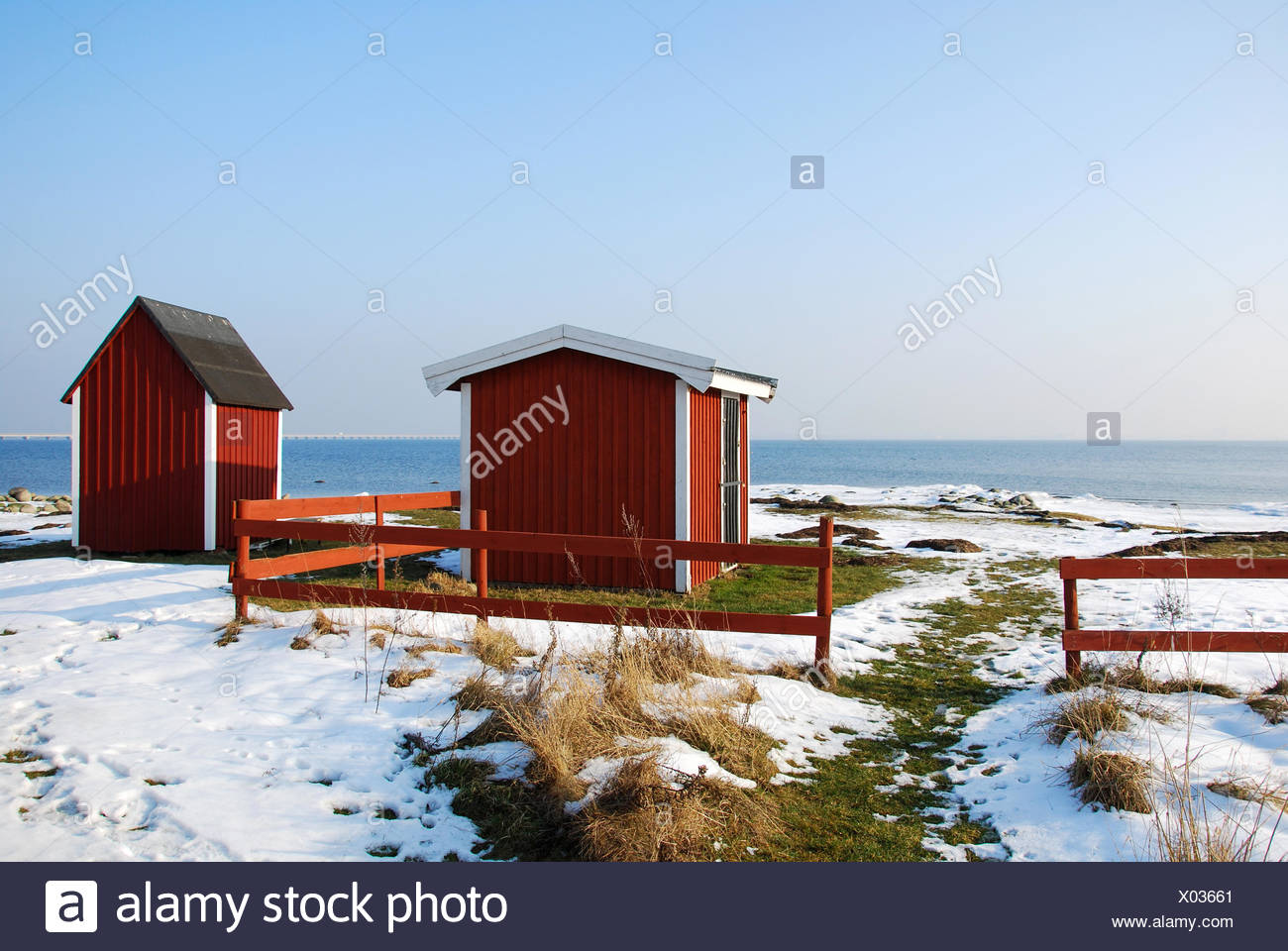 Fishermens Old Red Cabins At The Coast Of Baltic Sea In Sweden