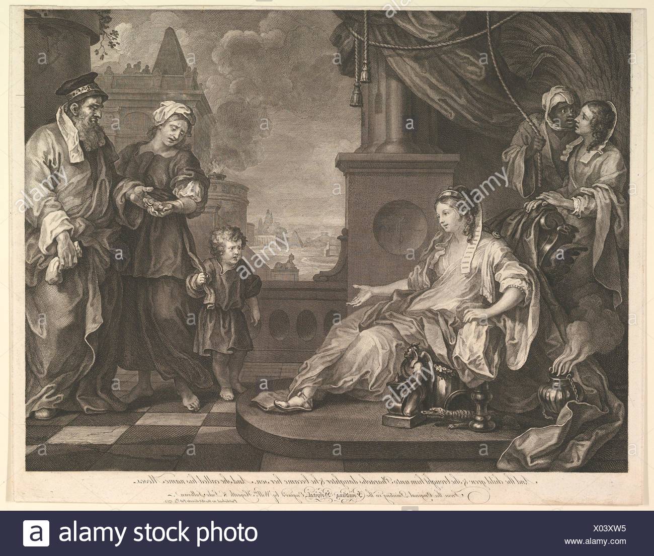 Moses Brought to Pharaoh's Daughter. Artist and engraver: William Hogarth (British, London 1697-1764 London); Engraver: Luke Sullivan (Irish,