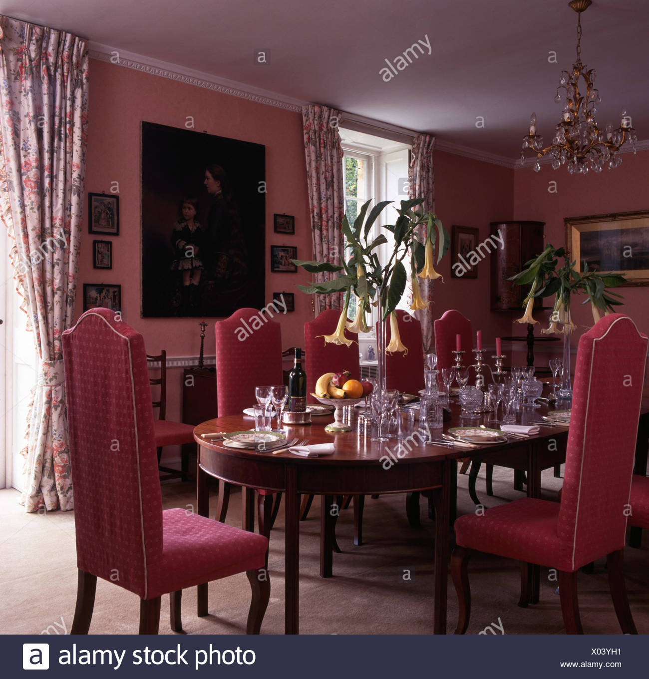 Pink Upholstered Chairs At Table Set For Lunch In Pink Nineties