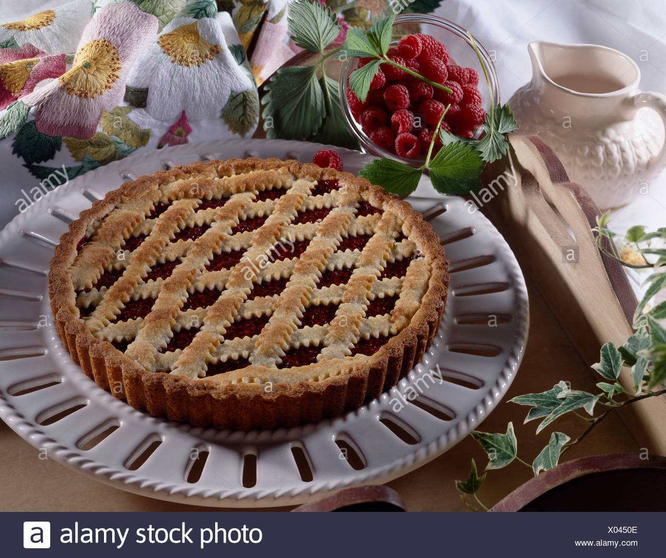 Linzertorte Raspberry Jam And Shortbread Lattice Tart Stock Photo