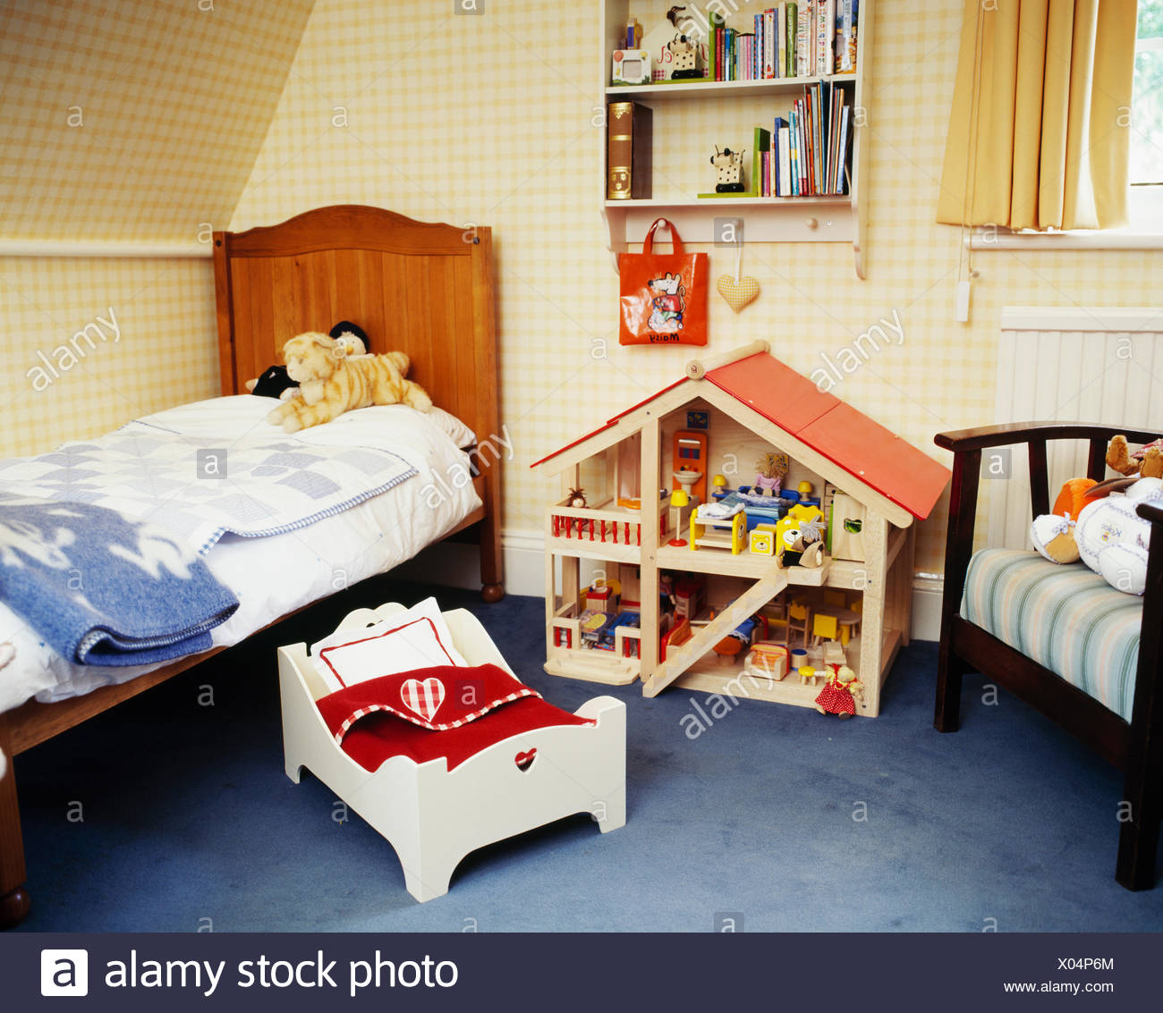 blue wooden dolls house