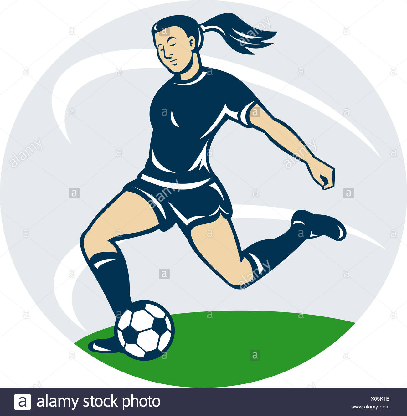 Cartoon Female Soccer Player Kicking Stock Photos & Cartoon Female ...