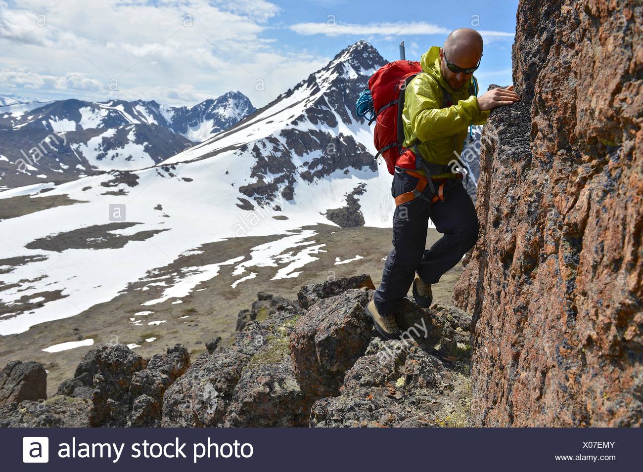 Male Mountain Climber Climbing Steep Mountain Chugach State Park Anchorage Alaska Usa Stock Photo Alamy