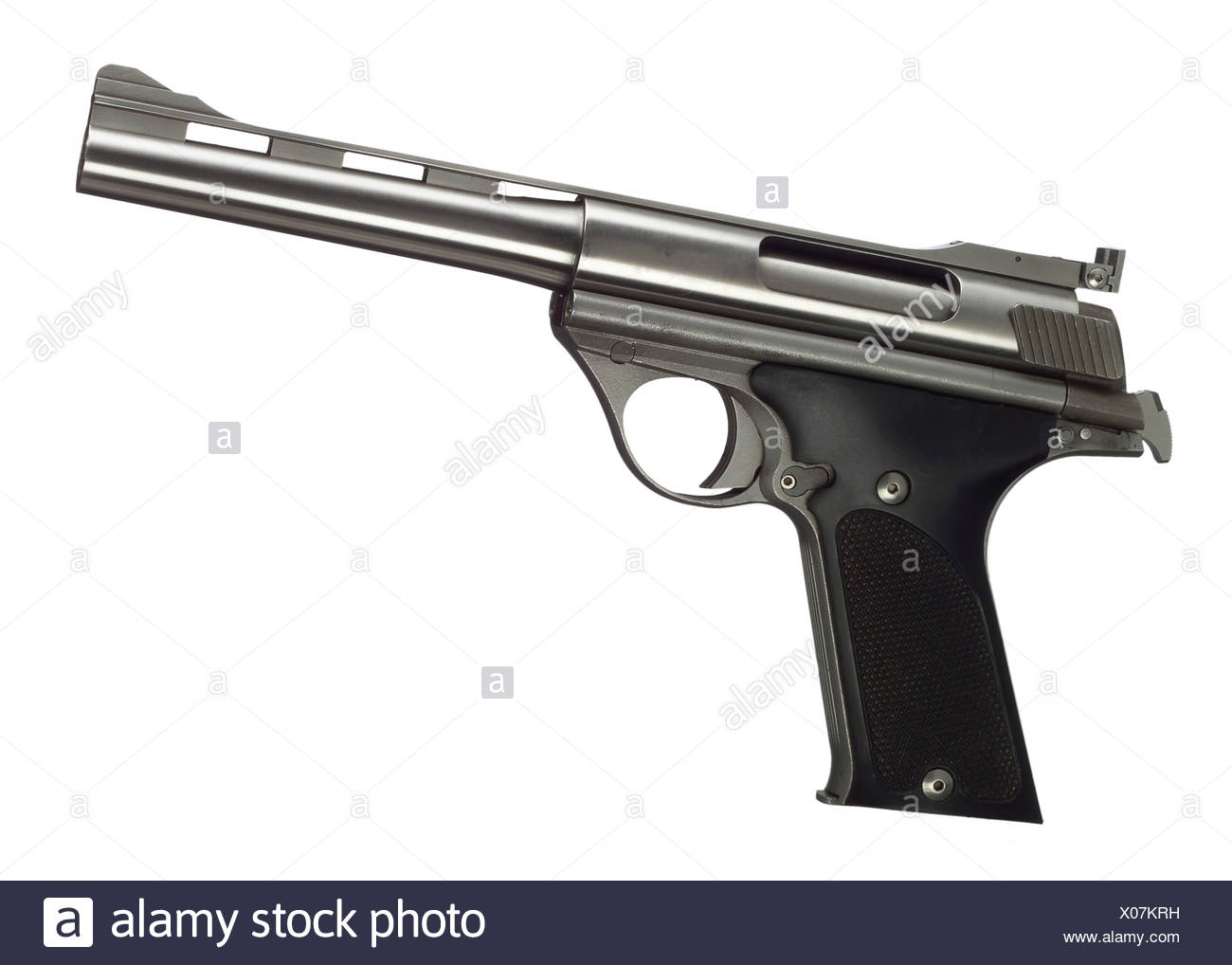 Close Up Of 44 Magnum Revolver Against White Background Stock