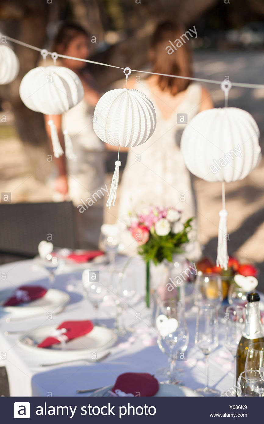 Paper Lanterns Over Table On Wedding Party Stock Photo 275546749