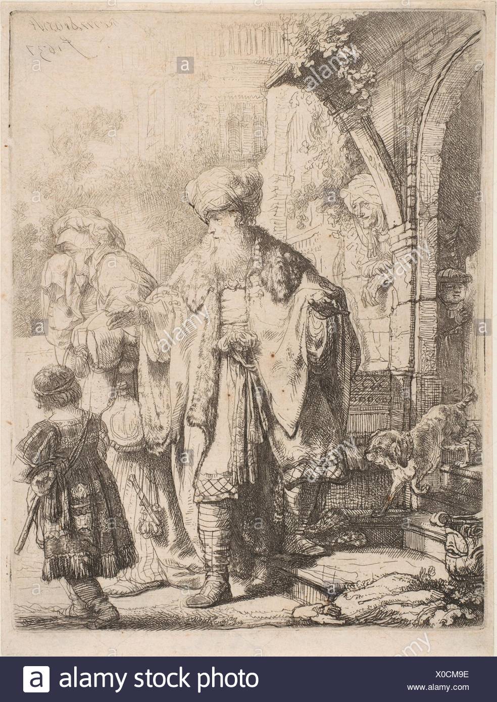 Abraham Casting out Hagar and Ishmael. Artist: Rembrandt (Rembrandt van Rijn) (Dutch, Leiden 1606-1669 Amsterdam); Date: 1637; Medium: Etching with