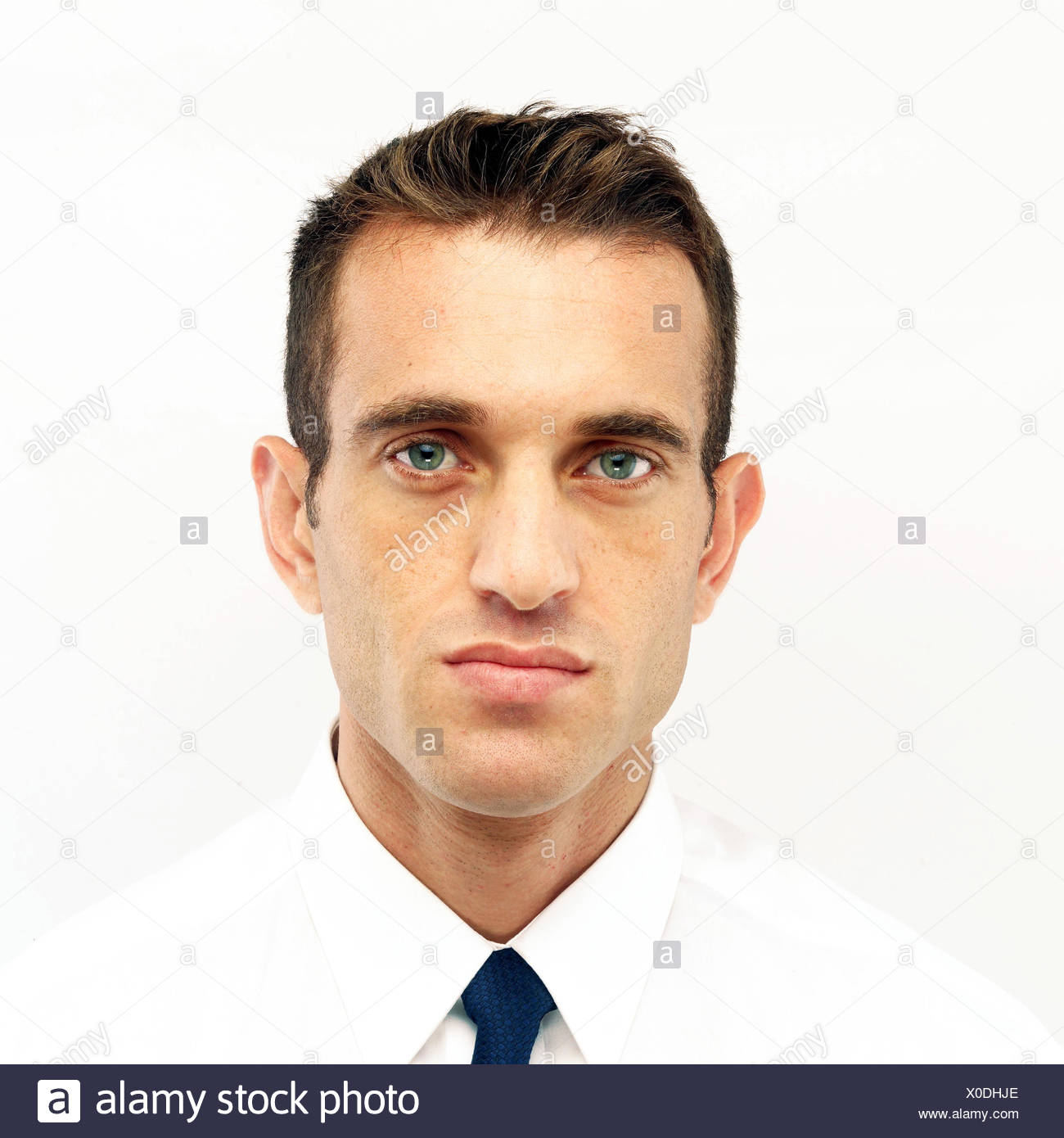 Man Seriously Portrait Model Released Very Close View Camera