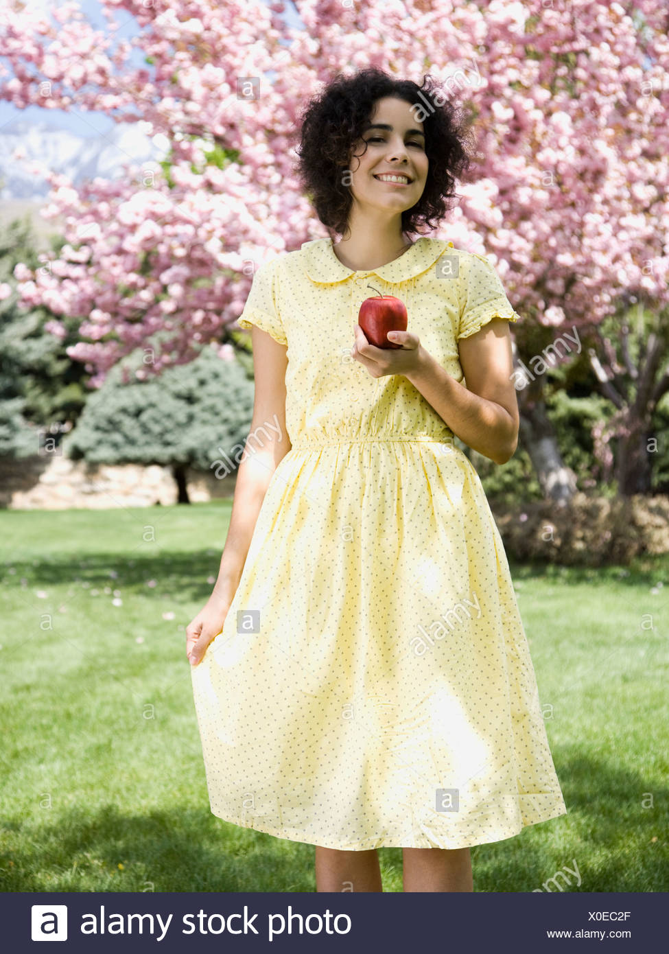 yellow dress with red apples