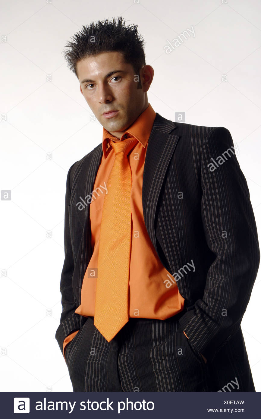 orange shirt black suit