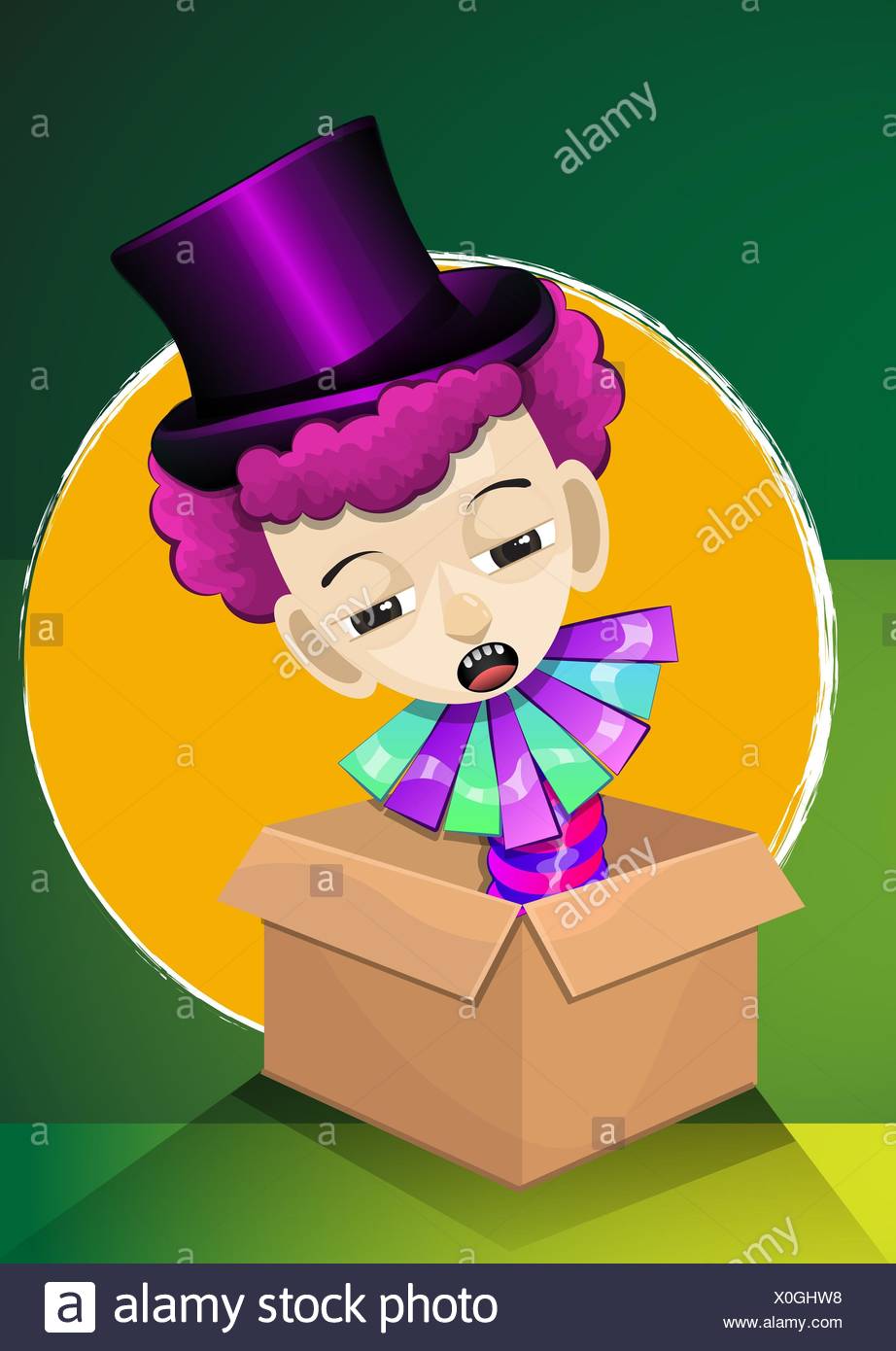 Jack In The Box Boy With Pink Curly Hair With Purple Magicians