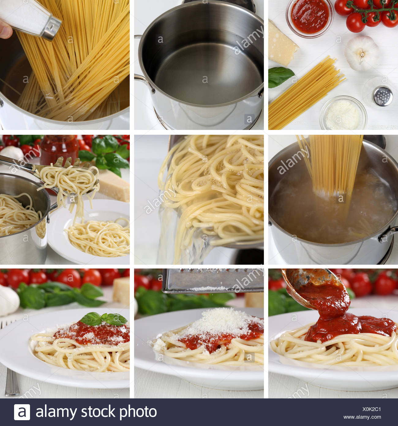 Spaghetti Nudeln Pasta Mit Tomaten Sauce Und Basilikum Kochen Anleitung Schritt F R Schritt Stock Photo Alamy