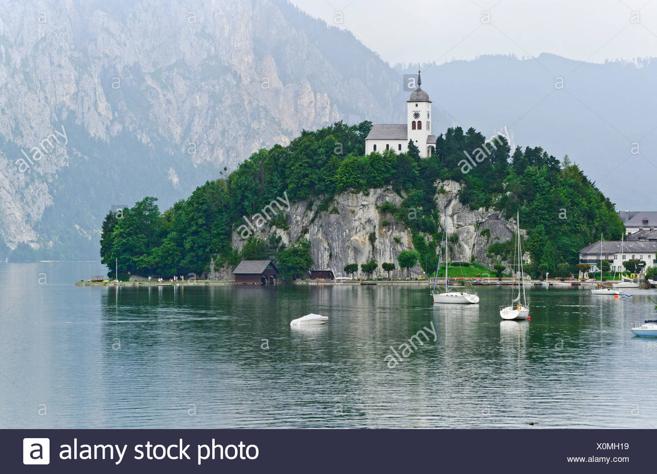The Church at Lake Wolfgangsee. Stock Photo